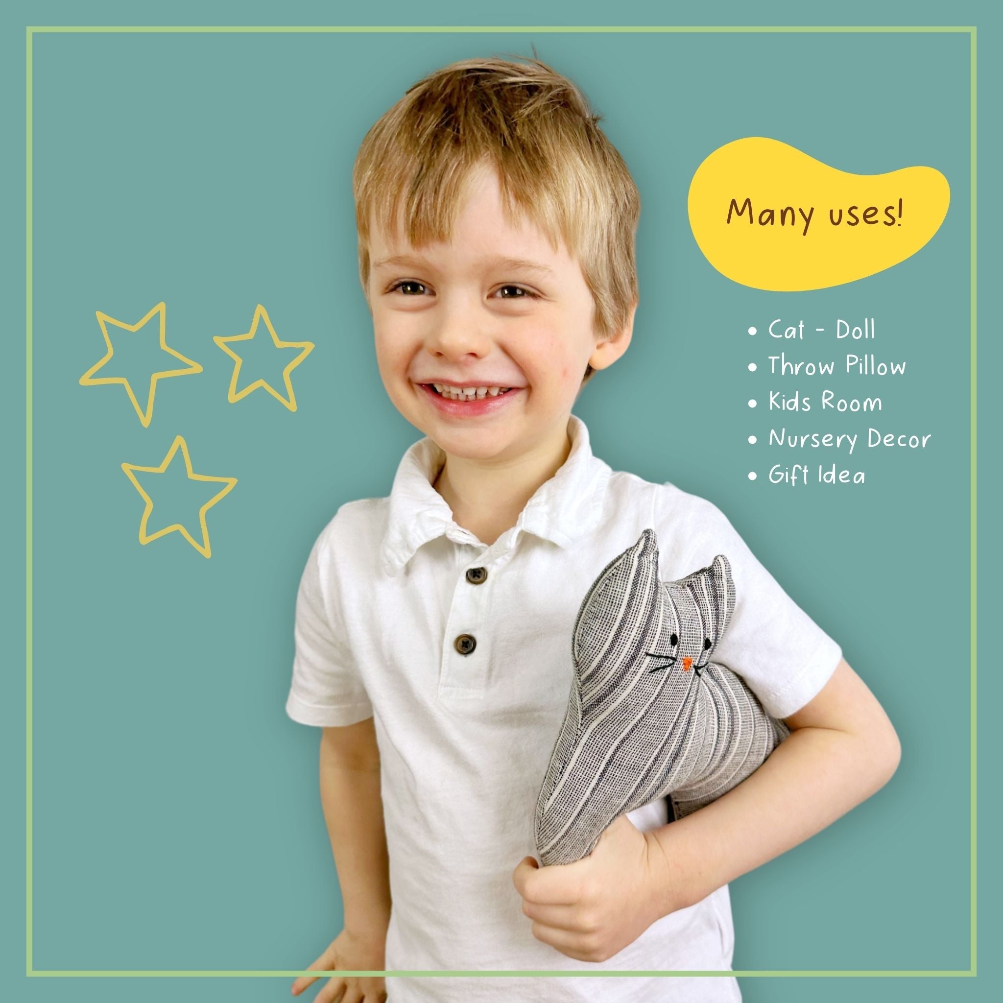 Cloth Cat Pillow Doll - Soft Stuffed Animal Ages 3+