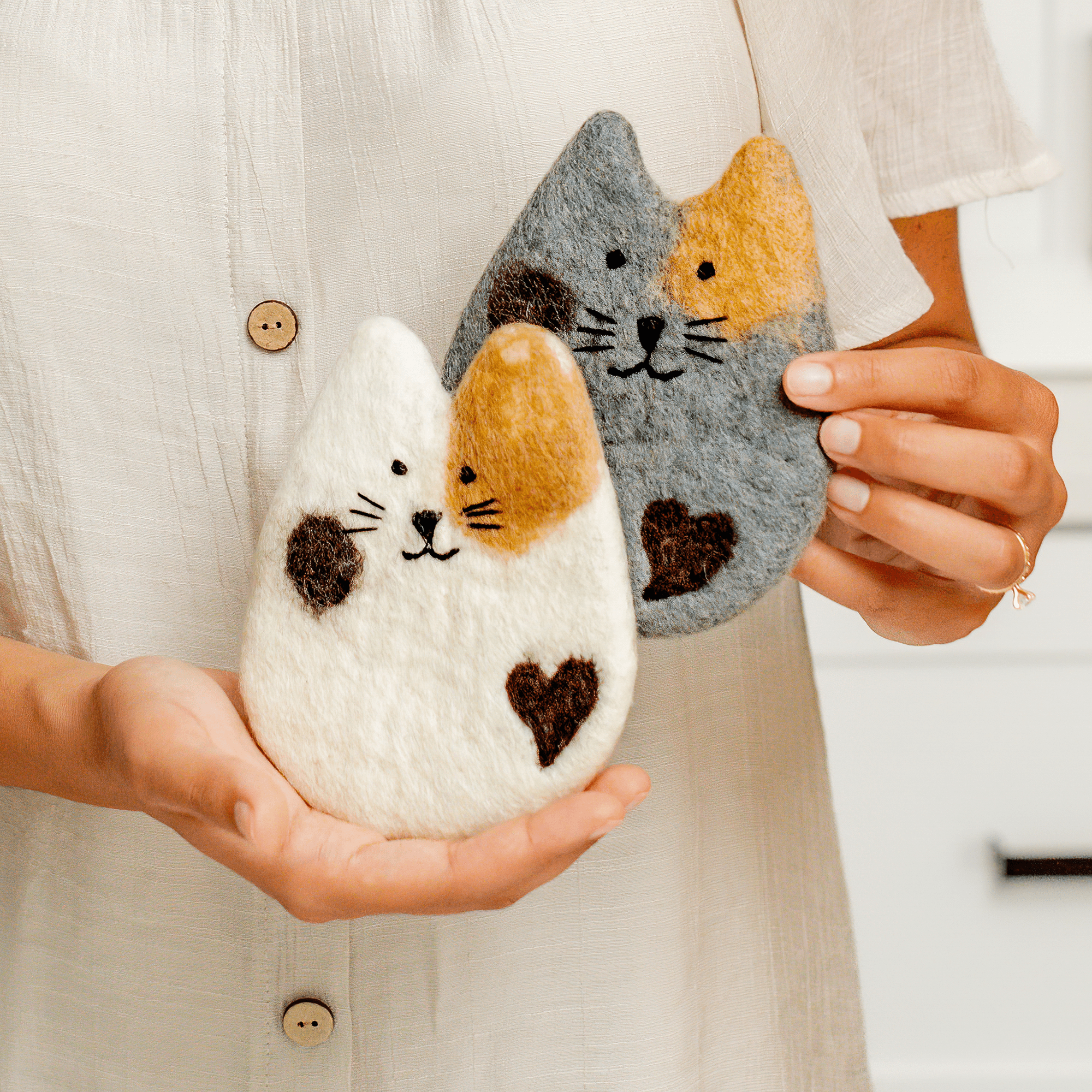 Felted Wool Cat Coasters Set - Cute Cat Gift Ages 3+
