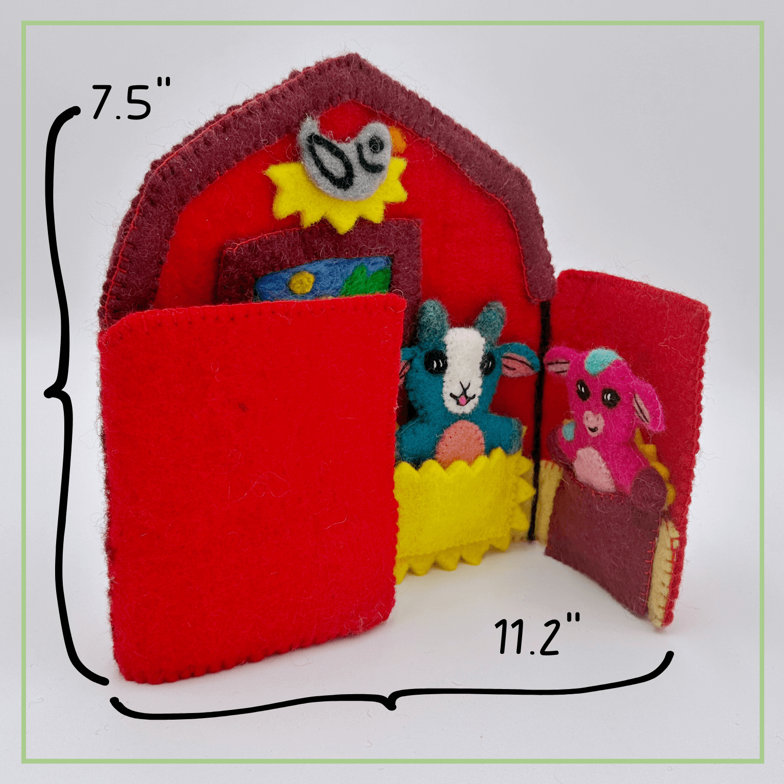 Farm Friends Finger Puppet Set - Cow, Goat & Horse with Barn Ages 3+