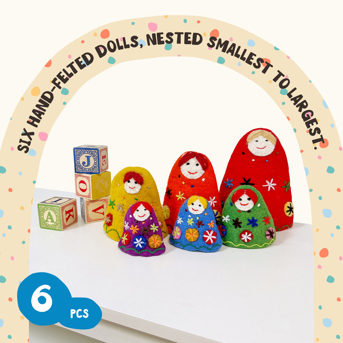 Felted Wool Babushka Nesting Dolls โ Hand-Felted Set of 6 | OmaOmaOma