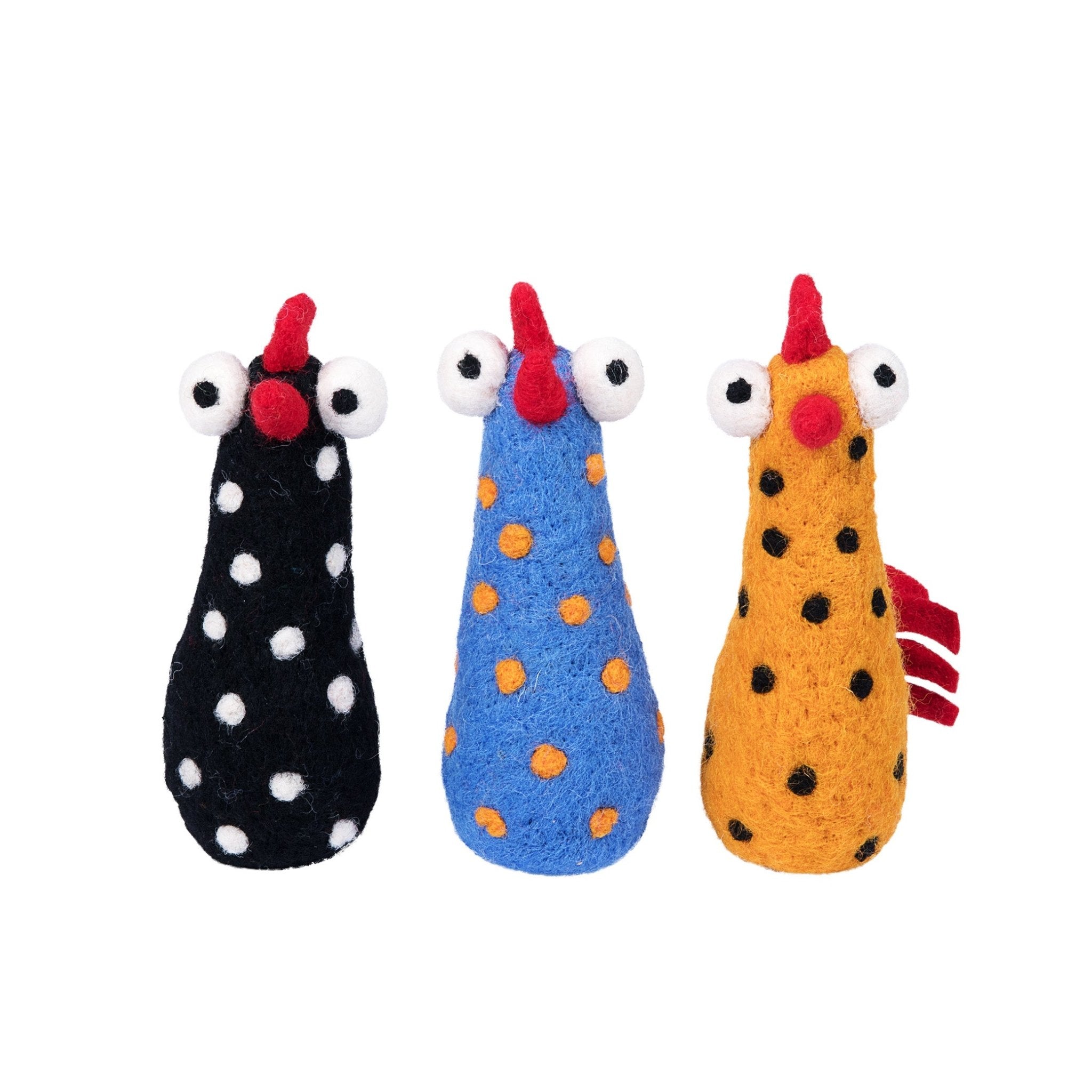 Funny Chicken Decor Set - Felted Wool Ornament Trio Ages 3+