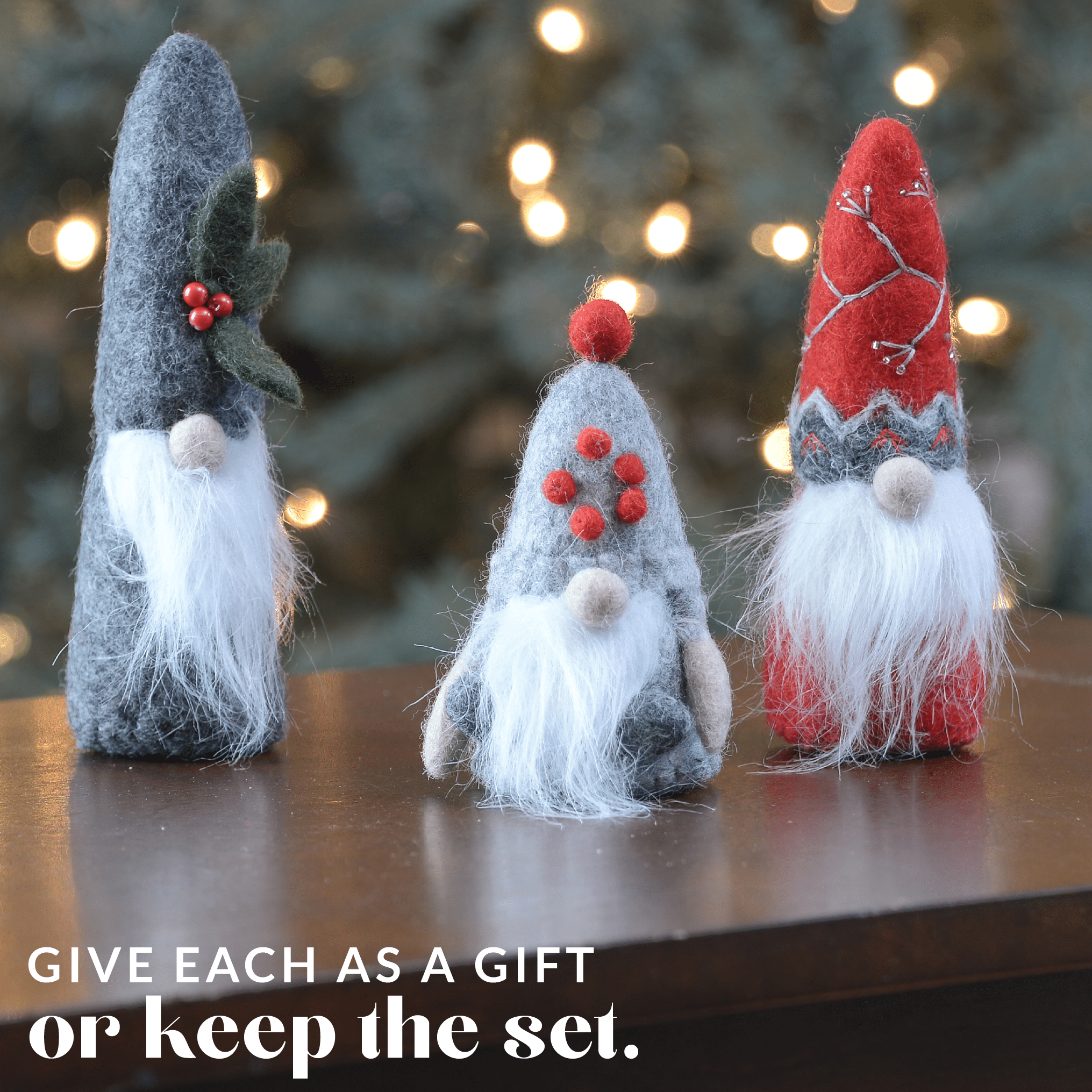 Gnome Christmas Decorations Trio - Holiday Gnome Decor Set