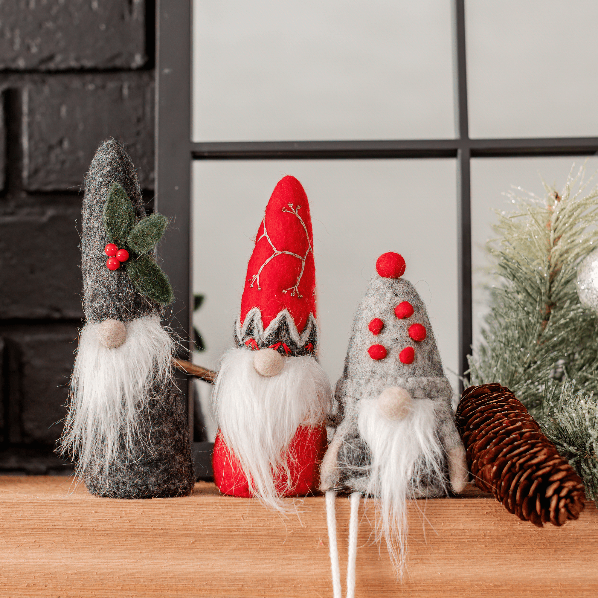 Gnome Christmas Decorations Trio - Holiday Gnome Decor Set