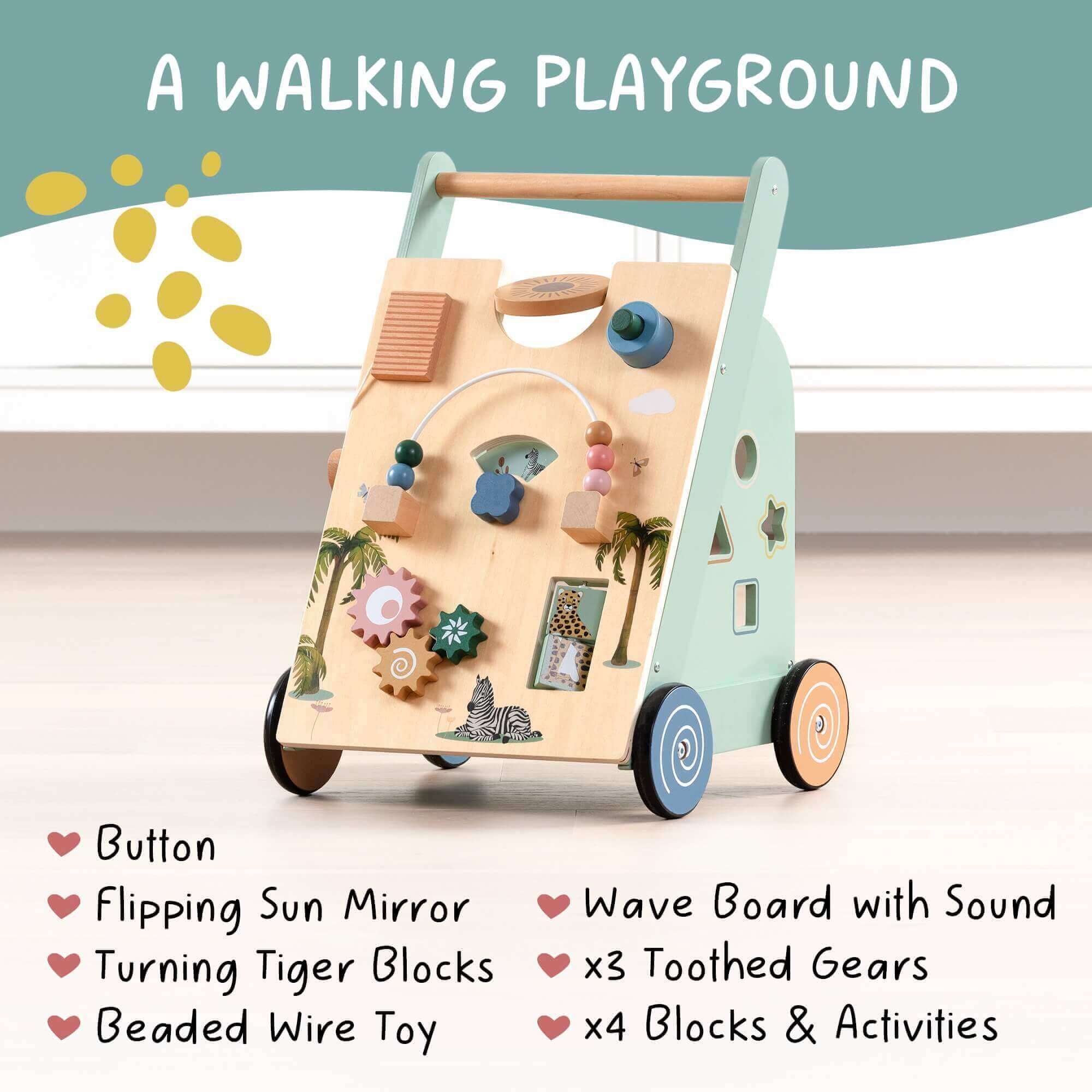 Wooden Baby Walker - Multi-Activity Push Walker Ages 18m+