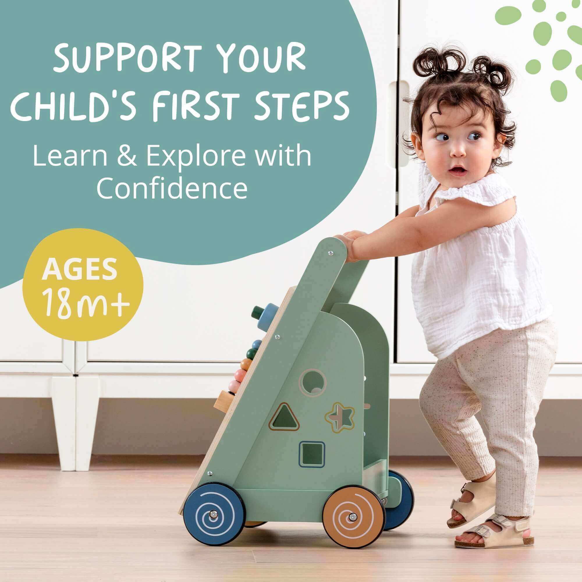 Wooden Baby Walker - Multi-Activity Push Walker Ages 18m+