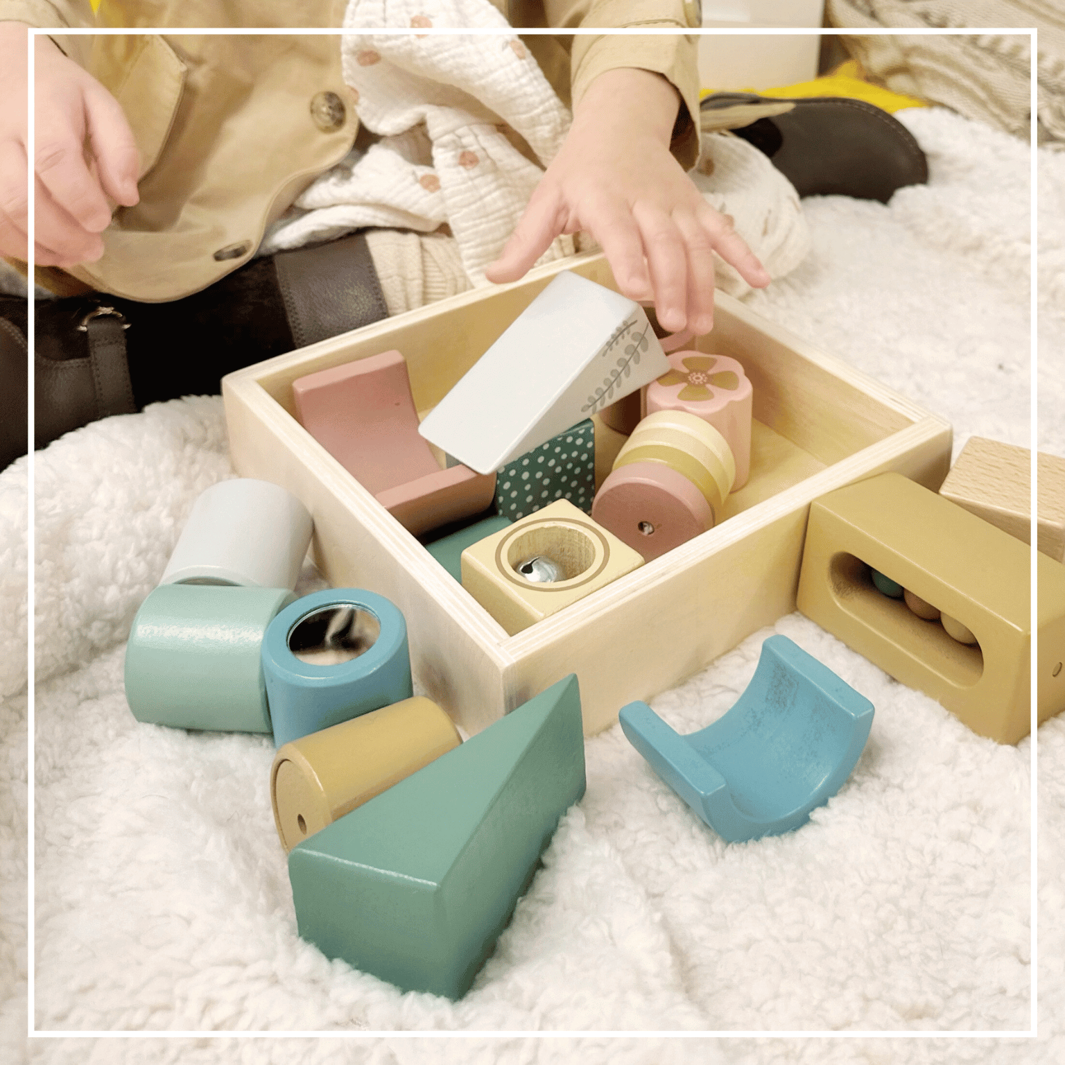 Wooden Activity Blocks 15pc - Interactive Sensory Blocks Ages 12m+