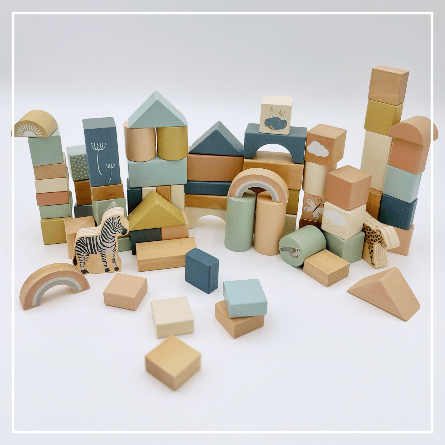 Wooden Building Blocks 70pc - Natural Wood Block Set Ages 2+