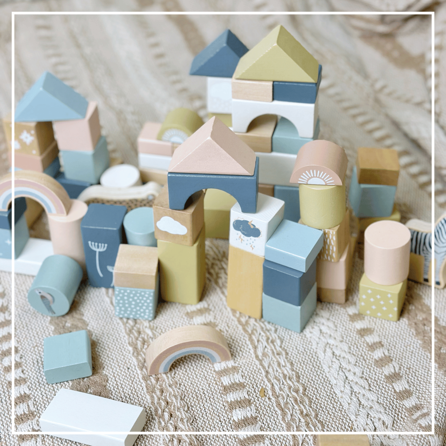 Wooden Building Blocks 70pc - Natural Wood Block Set Ages 2+