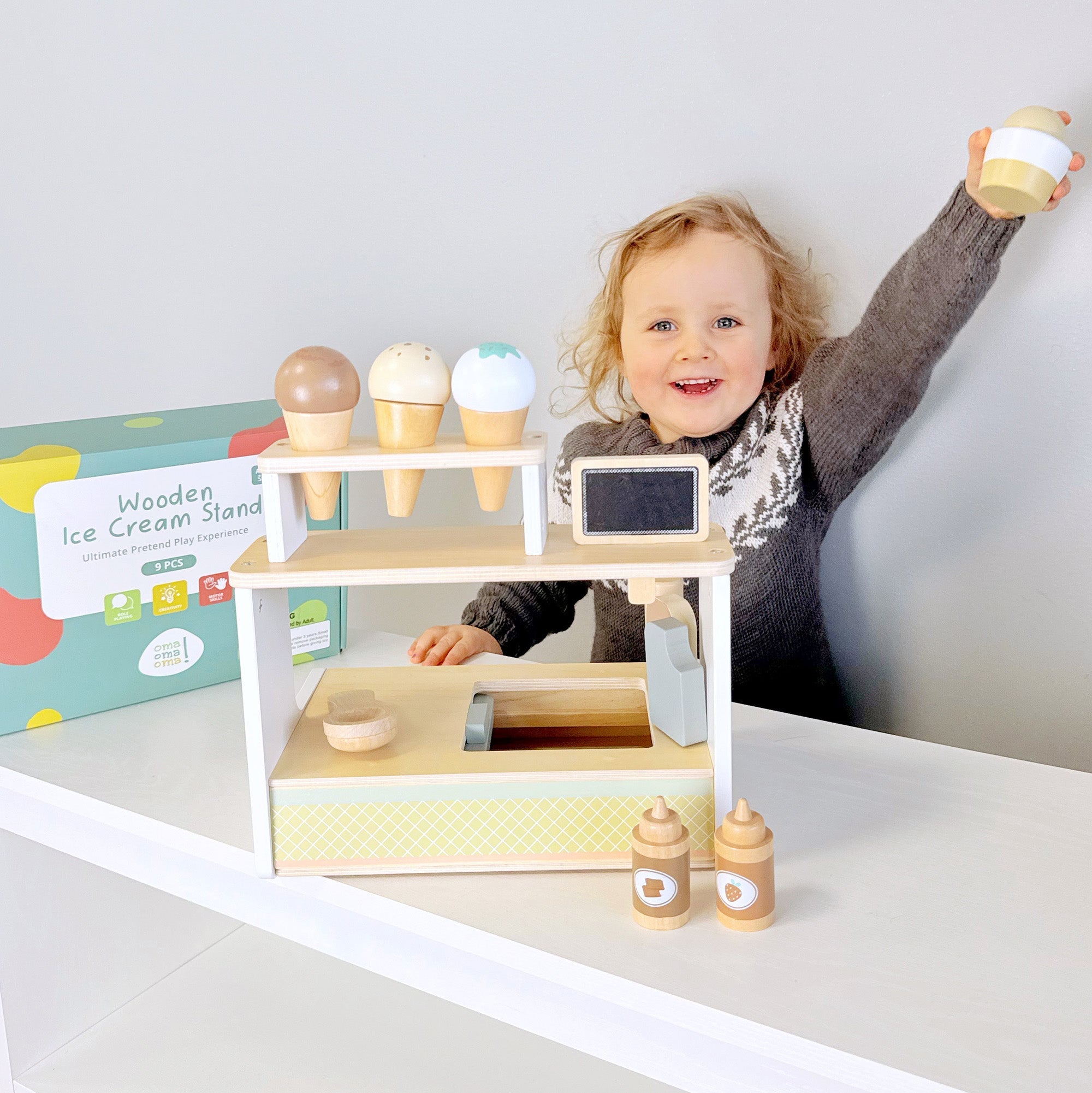 Wooden Ice Cream Shop Set - Pretend Play Counter Ages 3+