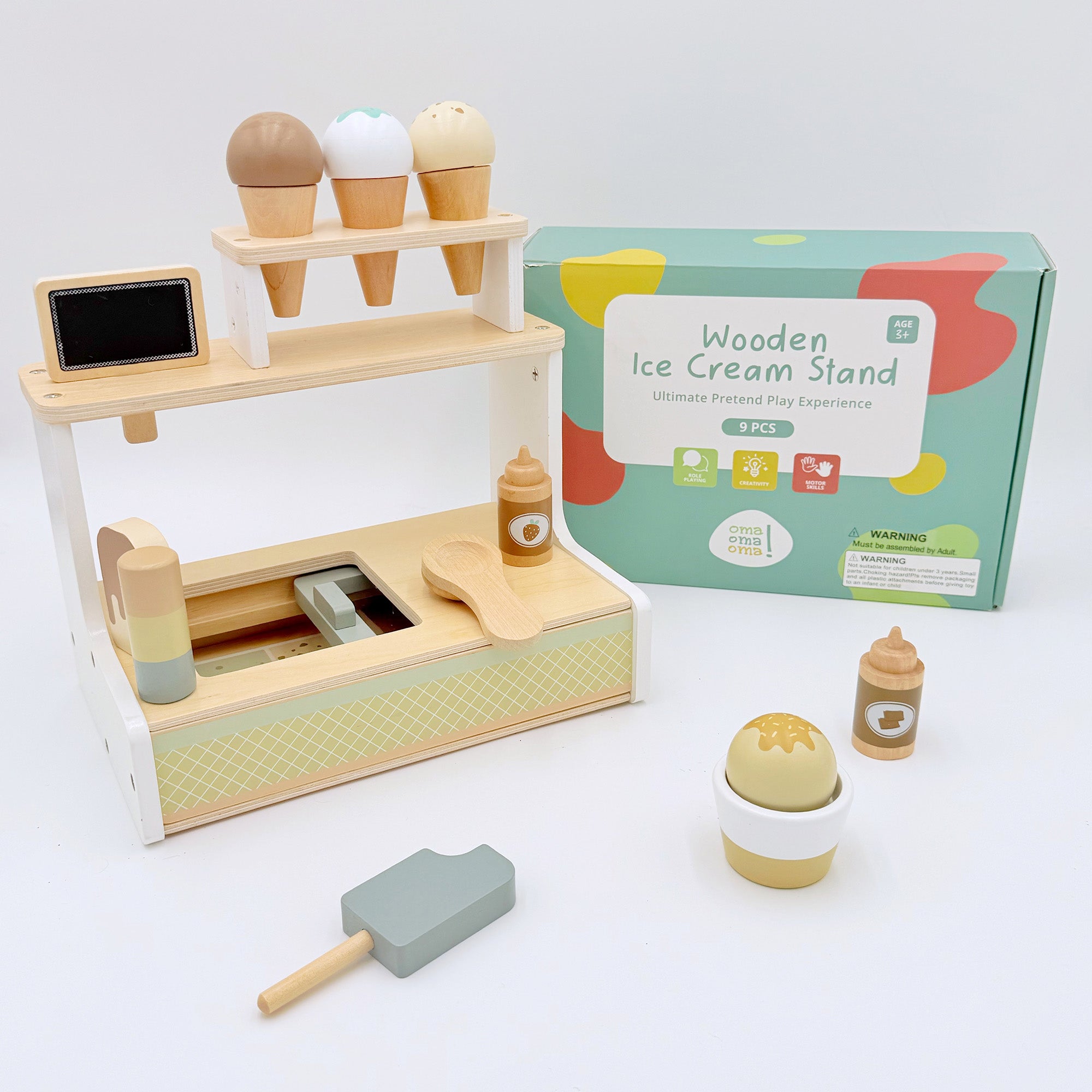 Wooden Ice Cream Shop Set - Pretend Play Counter Ages 3+