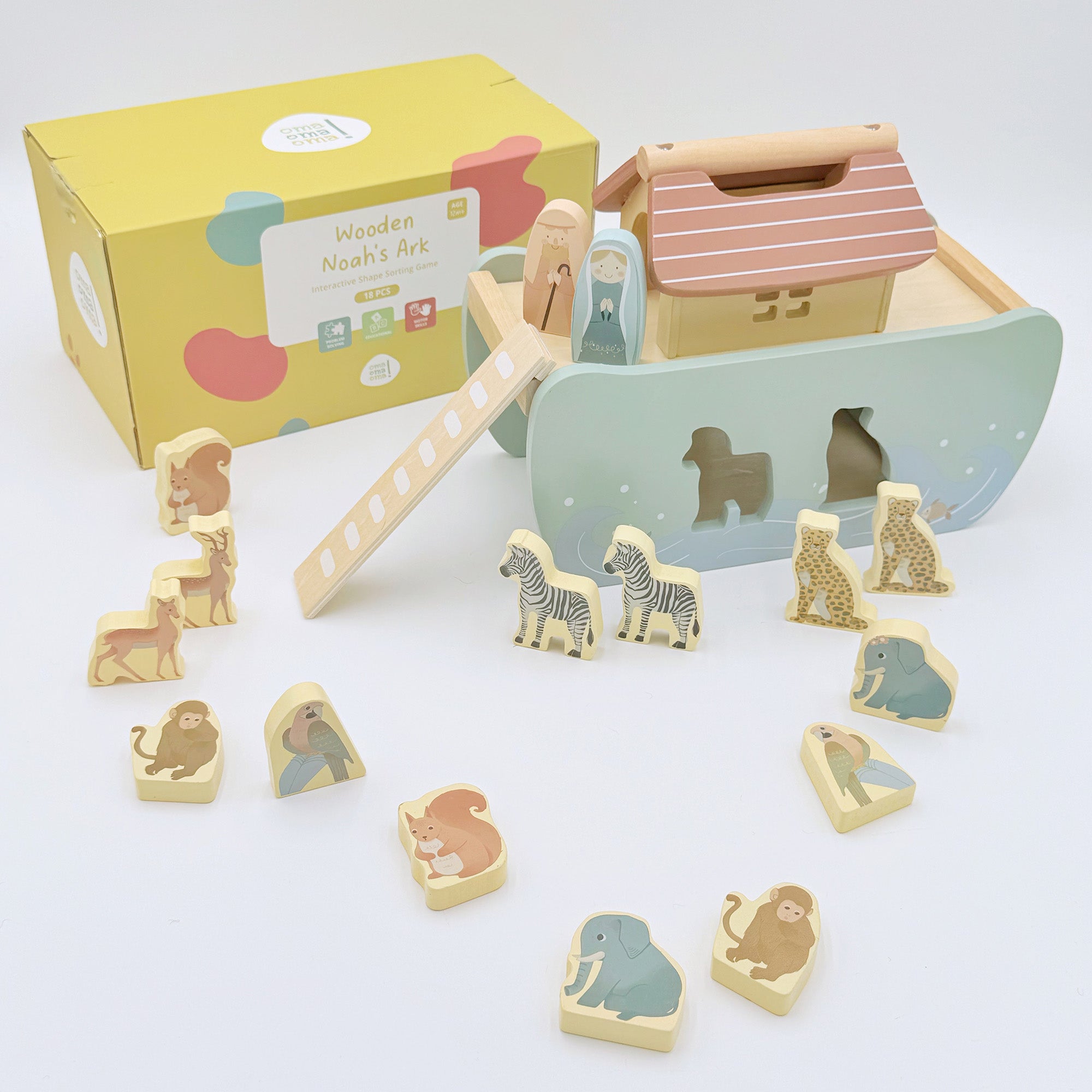 Noah's Ark Shape Sorter - Wooden Animal Toy Ages 2+