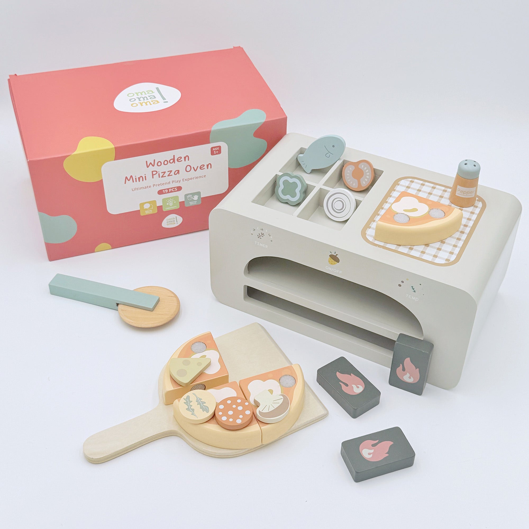 Wooden Pizza Oven Set - Pretend Play Kitchen Toy Ages 3+