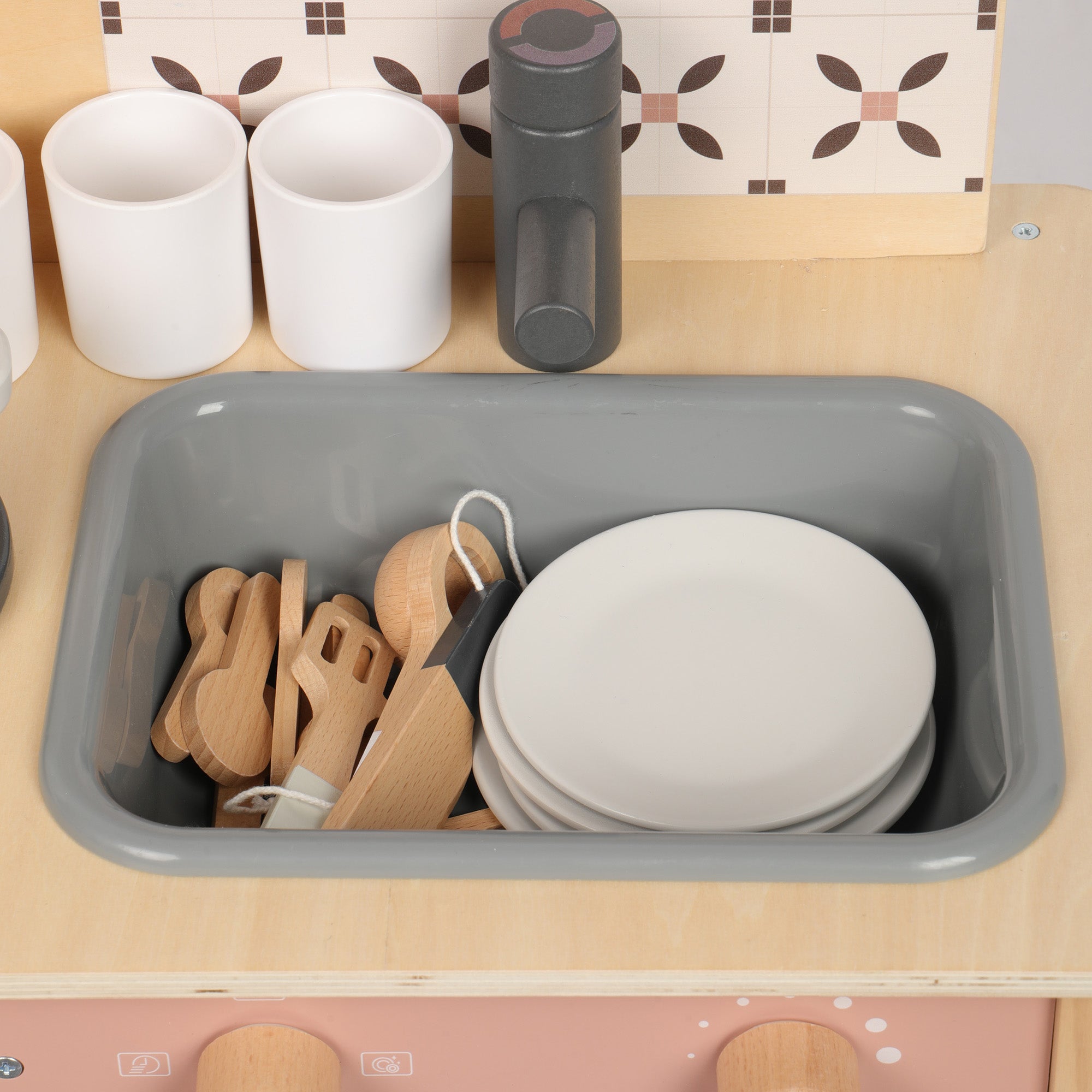 Wooden Play Kitchen Set - Montessori Pretend Cooking 22pc Ages 3+