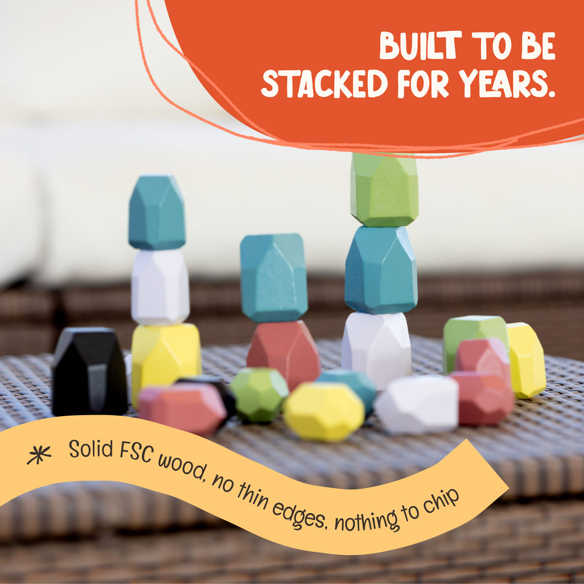 Wooden balance stones from OmaOmaOma — 36-piece Waldorf-inspired stacking set ibuilt to last