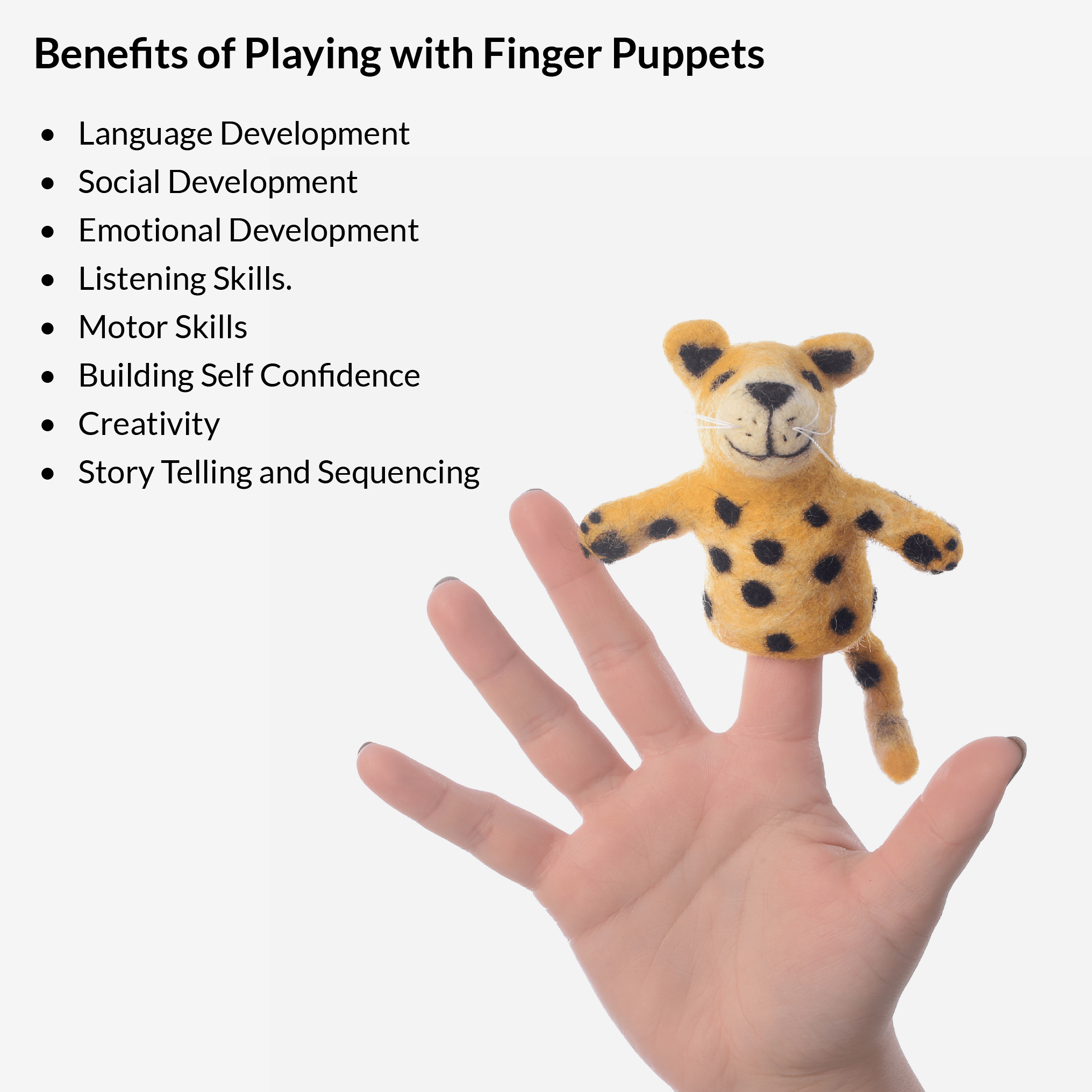 Safari Friends Finger Puppets - Lion, Giraffe, Elephant & Zebra Ages 3+