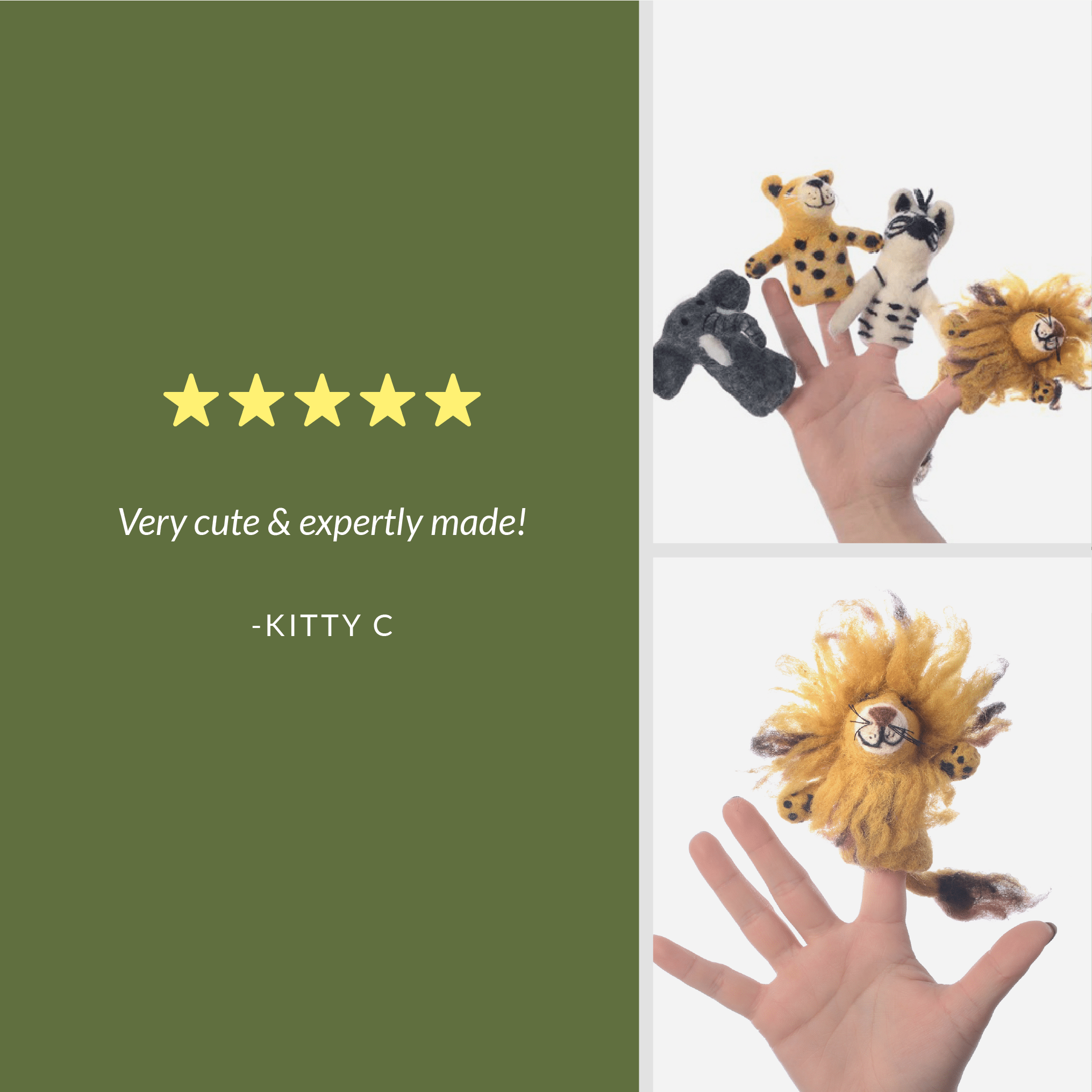 Safari Friends Finger Puppets - Lion, Giraffe, Elephant & Zebra Ages 3+