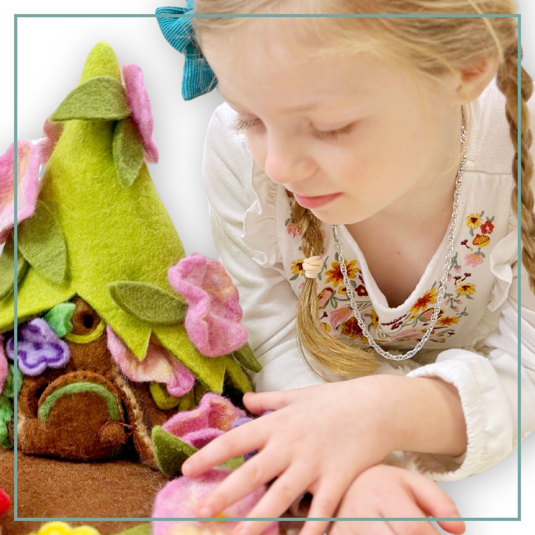 Waldorf Felt Fairy House - Handcrafted Green Roof Ages 3+