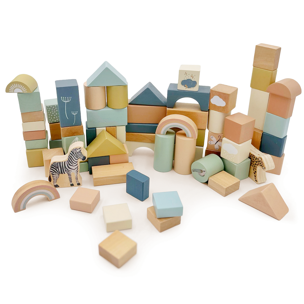 Wooden building blocks set from OmaOmaOma on a plain white background.