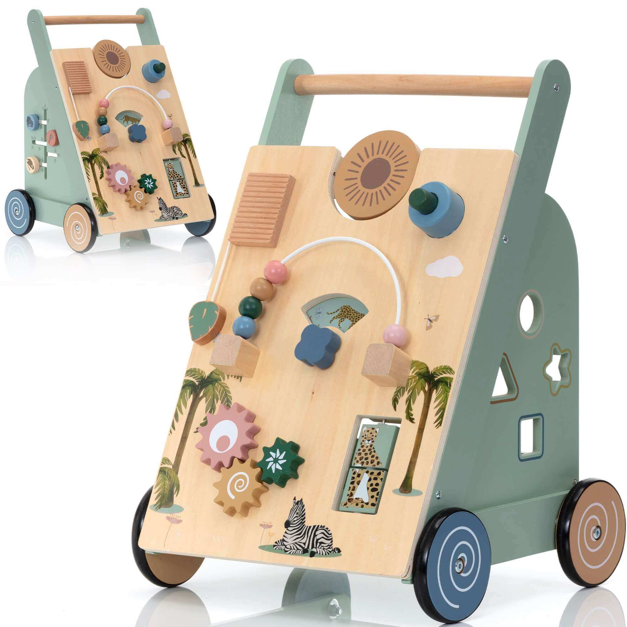 OmaOmaOma! Forest Discovery Walker - Wooden Activity Center & Push Toy 18m+