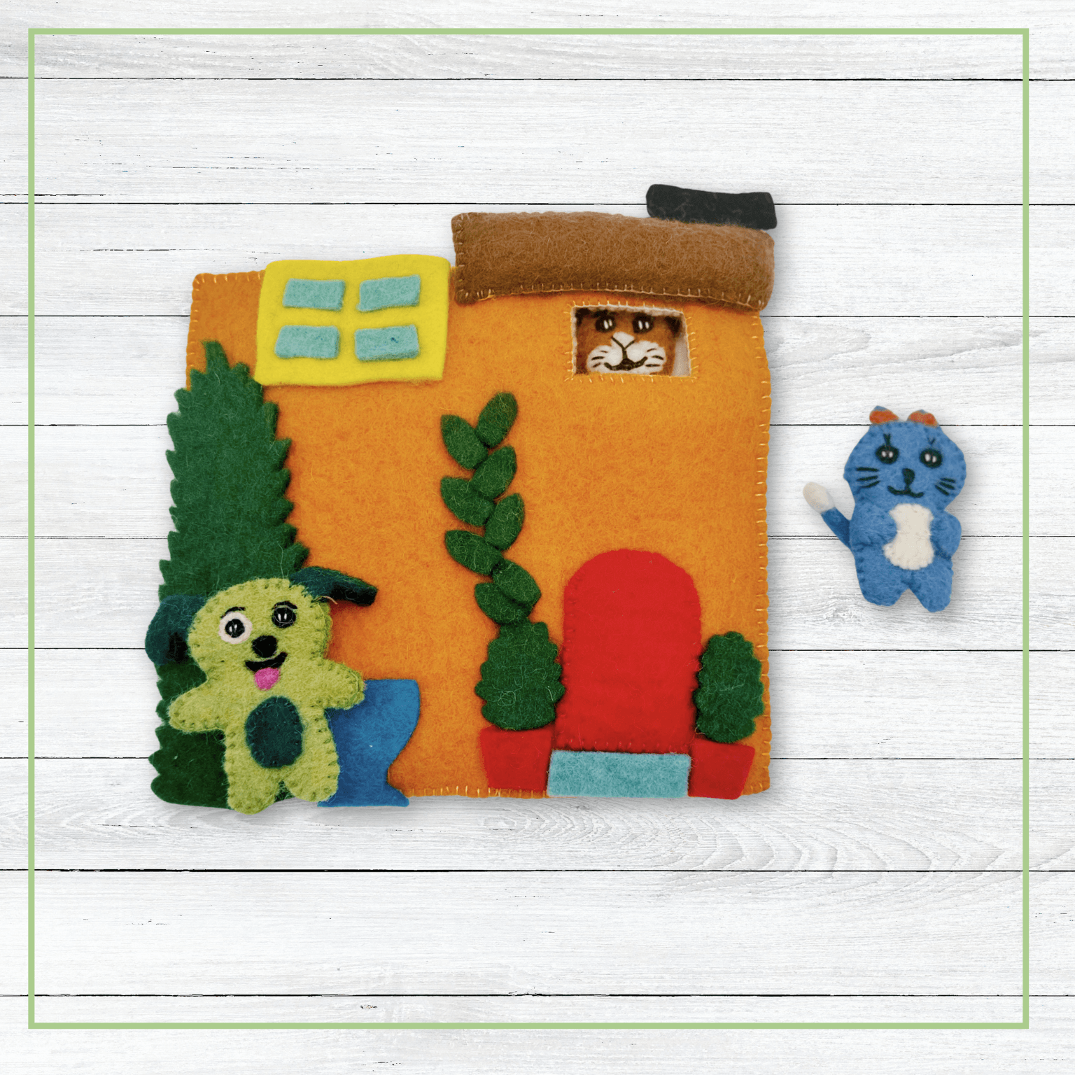 OmaOmaOma! Pet Friends Adventure Travel Set - 3 Wool Finger Puppets & House 3y+