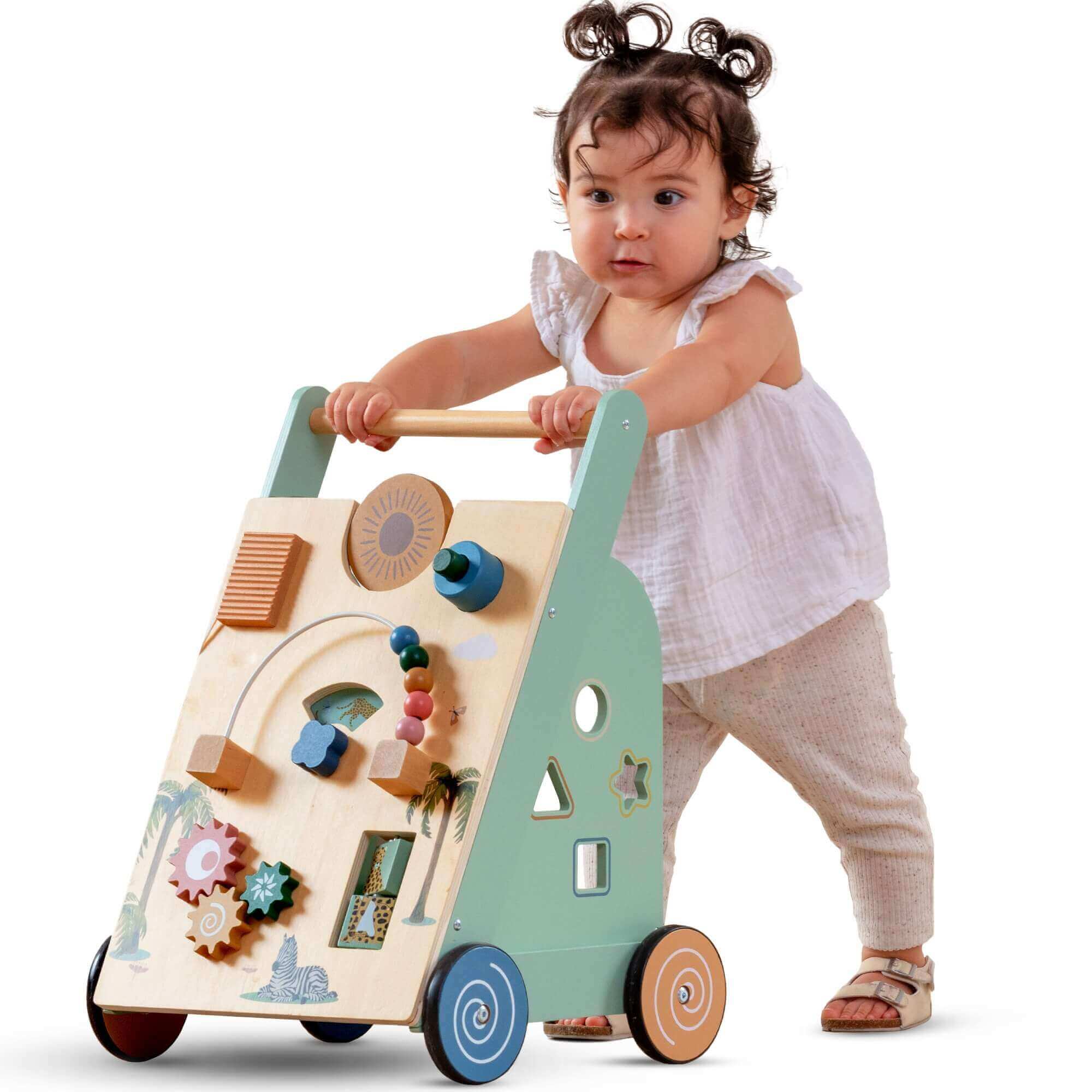 OmaOmaOma! Forest Discovery Walker - Wooden Activity Center & Push Toy 18m+