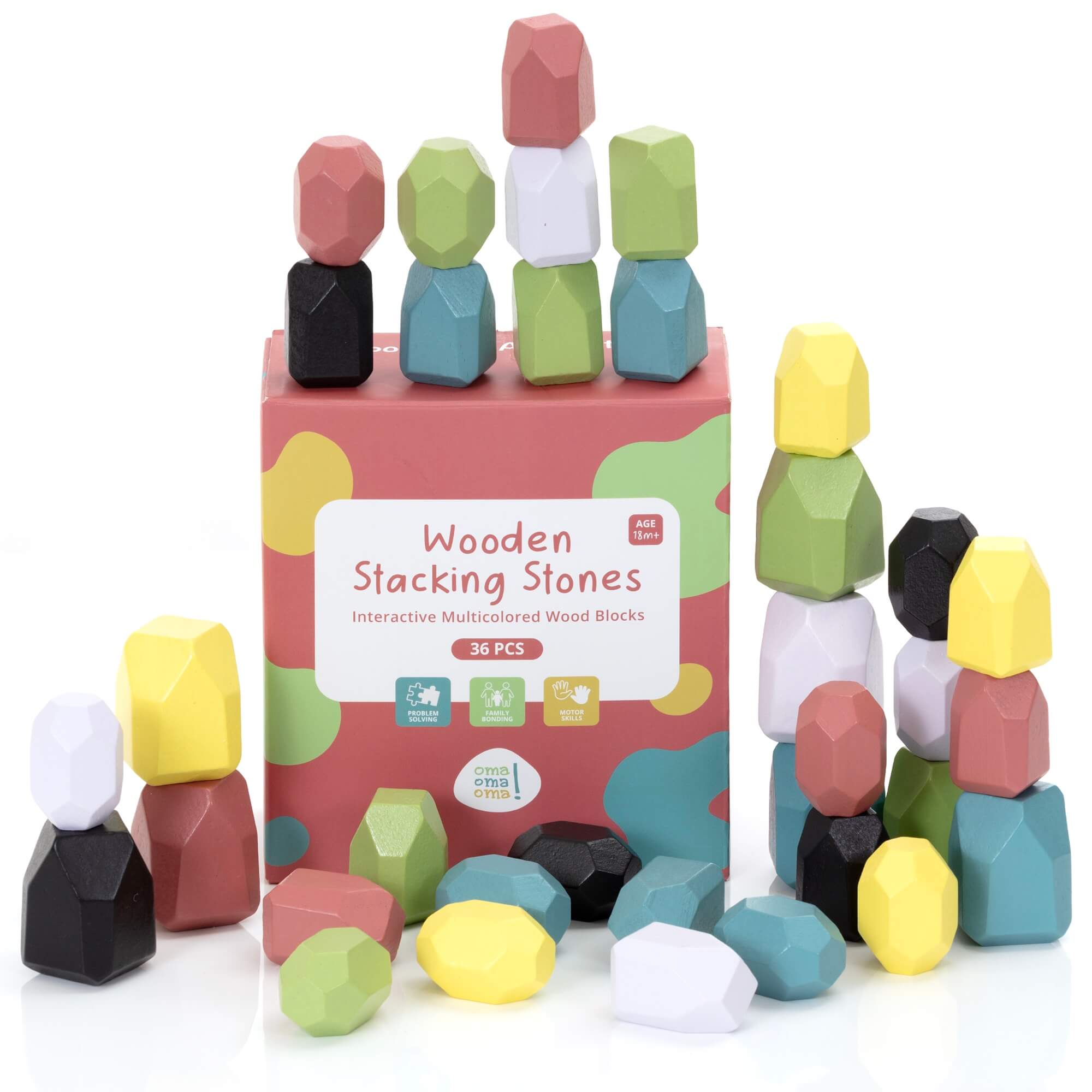 OmaOmaOma! Natural Balance Stones - Wooden Stacking Blocks Set 3y+