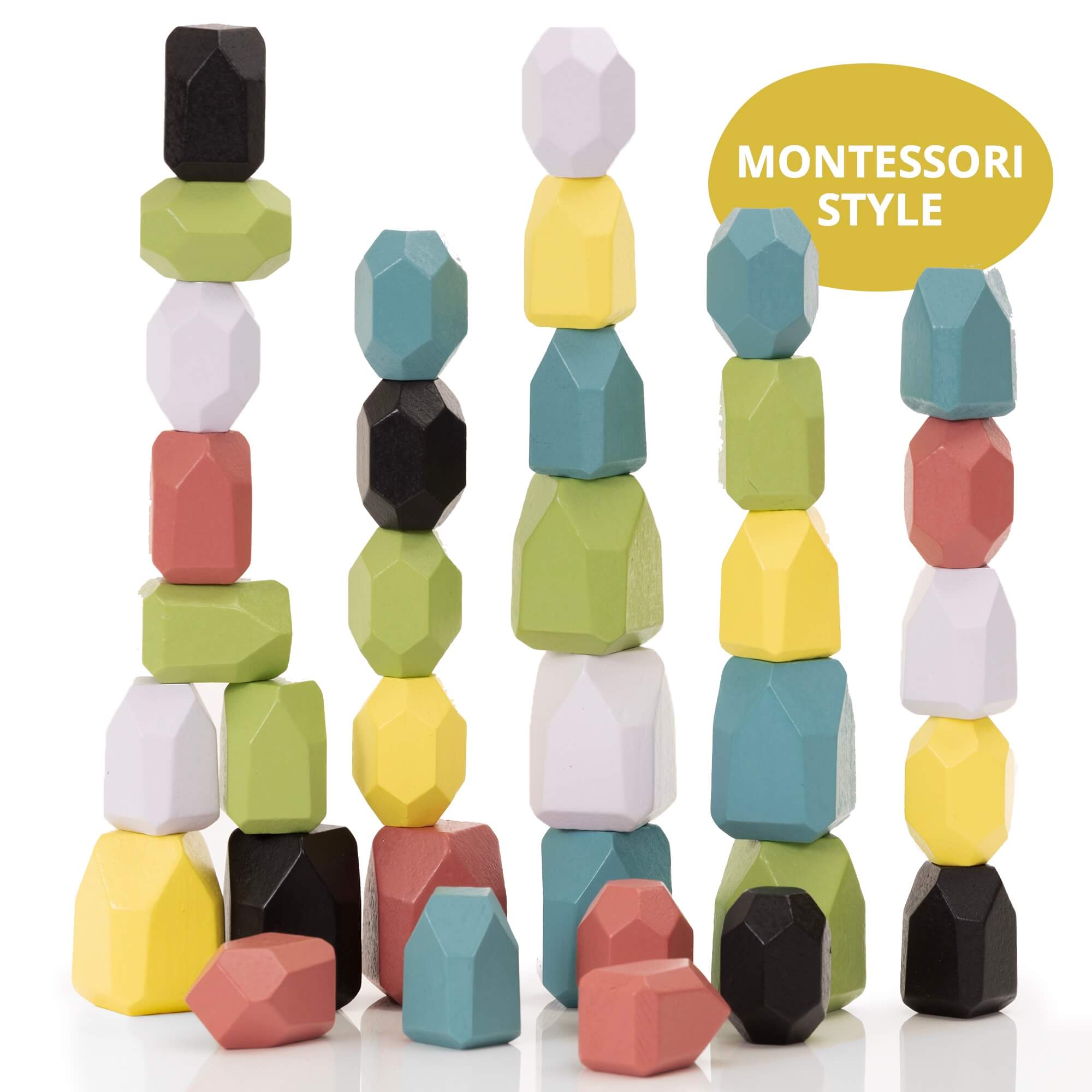 OmaOmaOma! Natural Balance Stones - Wooden Stacking Blocks Set 3y+