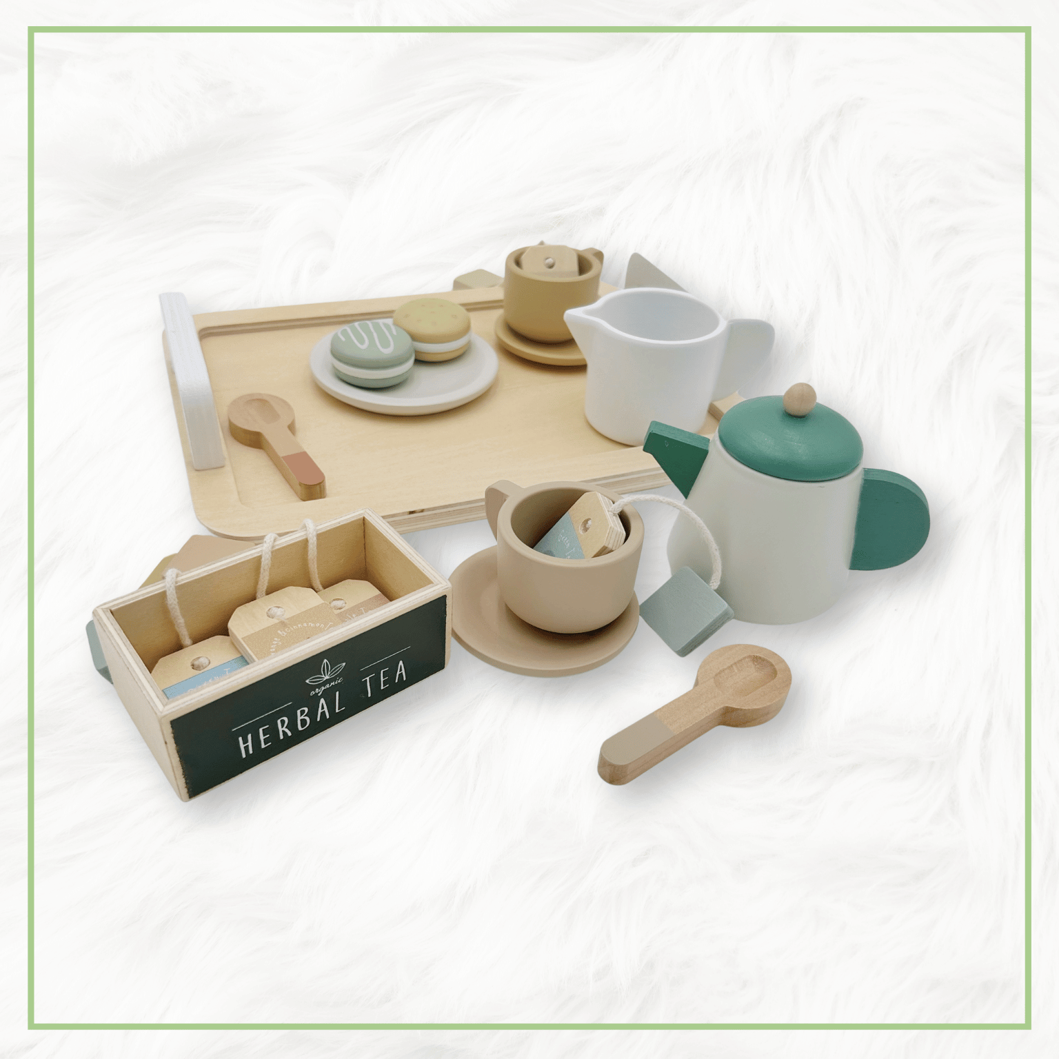 OmaOmaOma! Wooden Tea Party Set - Pretend Play Service for Two 3y+