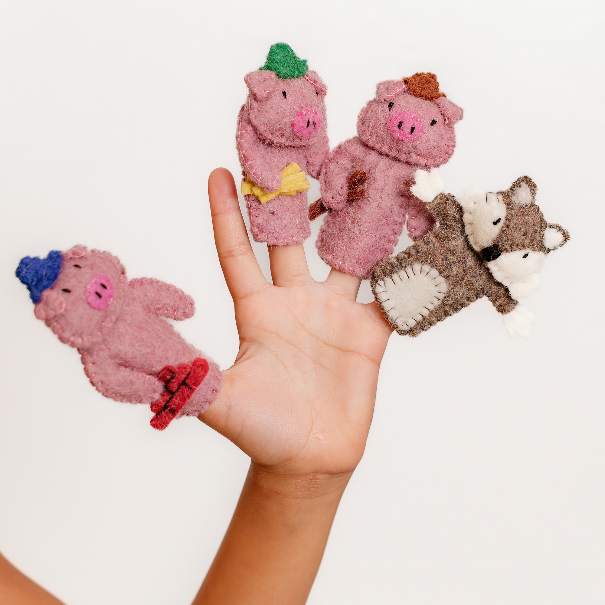 OmaOmaOma Three Little Pigs Finger Puppet Set - Wool Storytelling Set 3y+