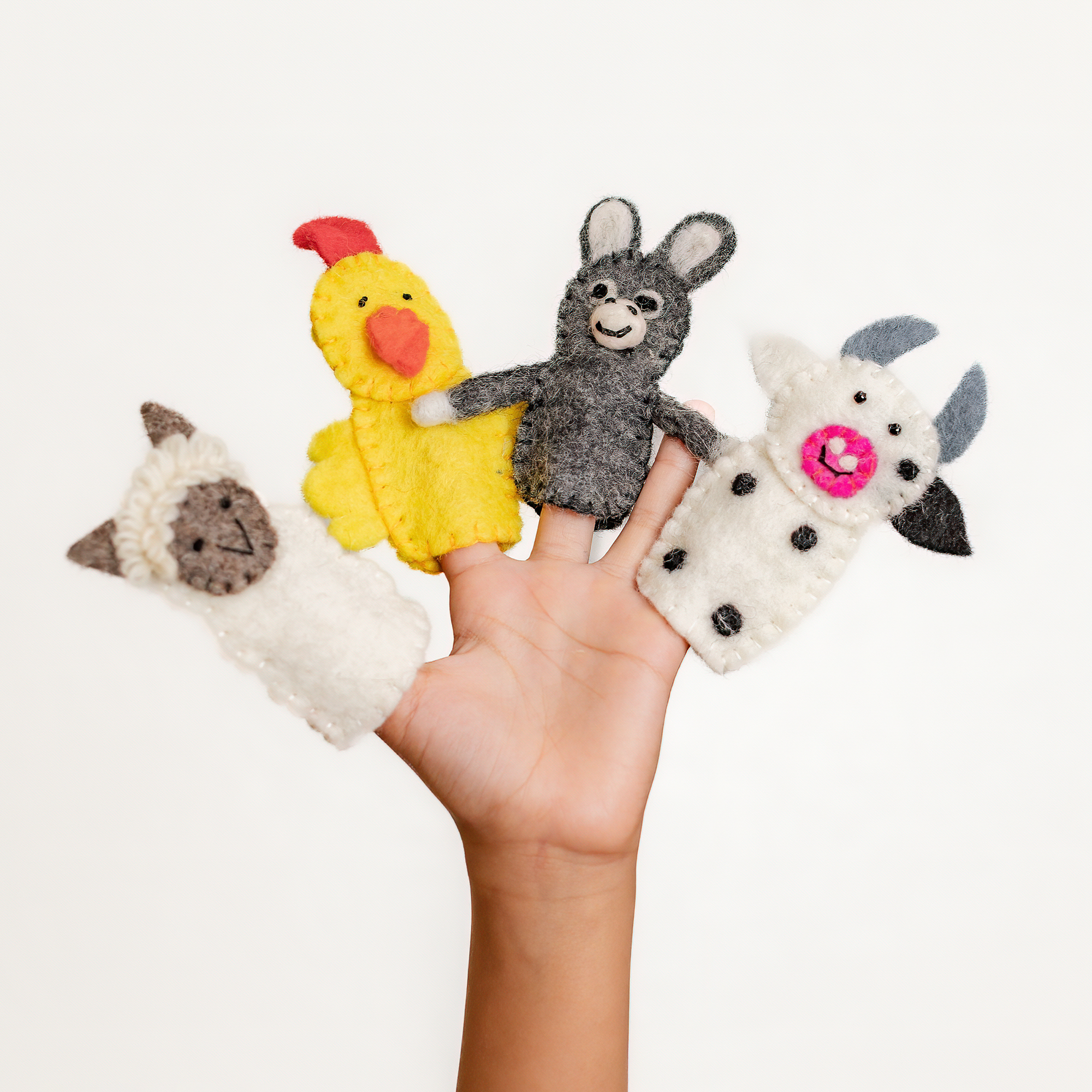 Farm Animal Finger Puppets for Kids | Pretend Play Montessori and Waldorf Toys | Sheep, Donkey, Cow, and Chicken Finger Puppets Felt