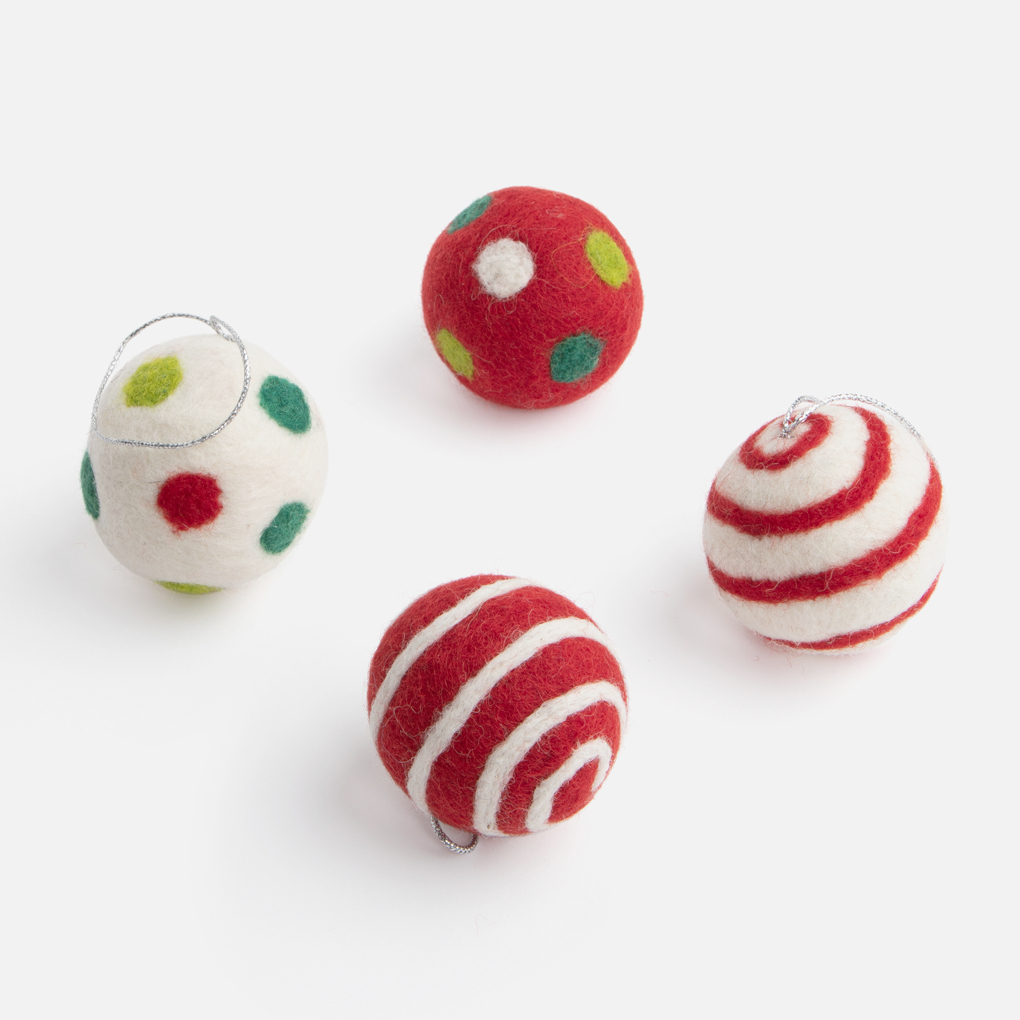 Festive Dots and Spirals Christmas Ball Ornament Set | Needle Felted Wool Christmas Ornaments | Great Hostess Gift Christmas