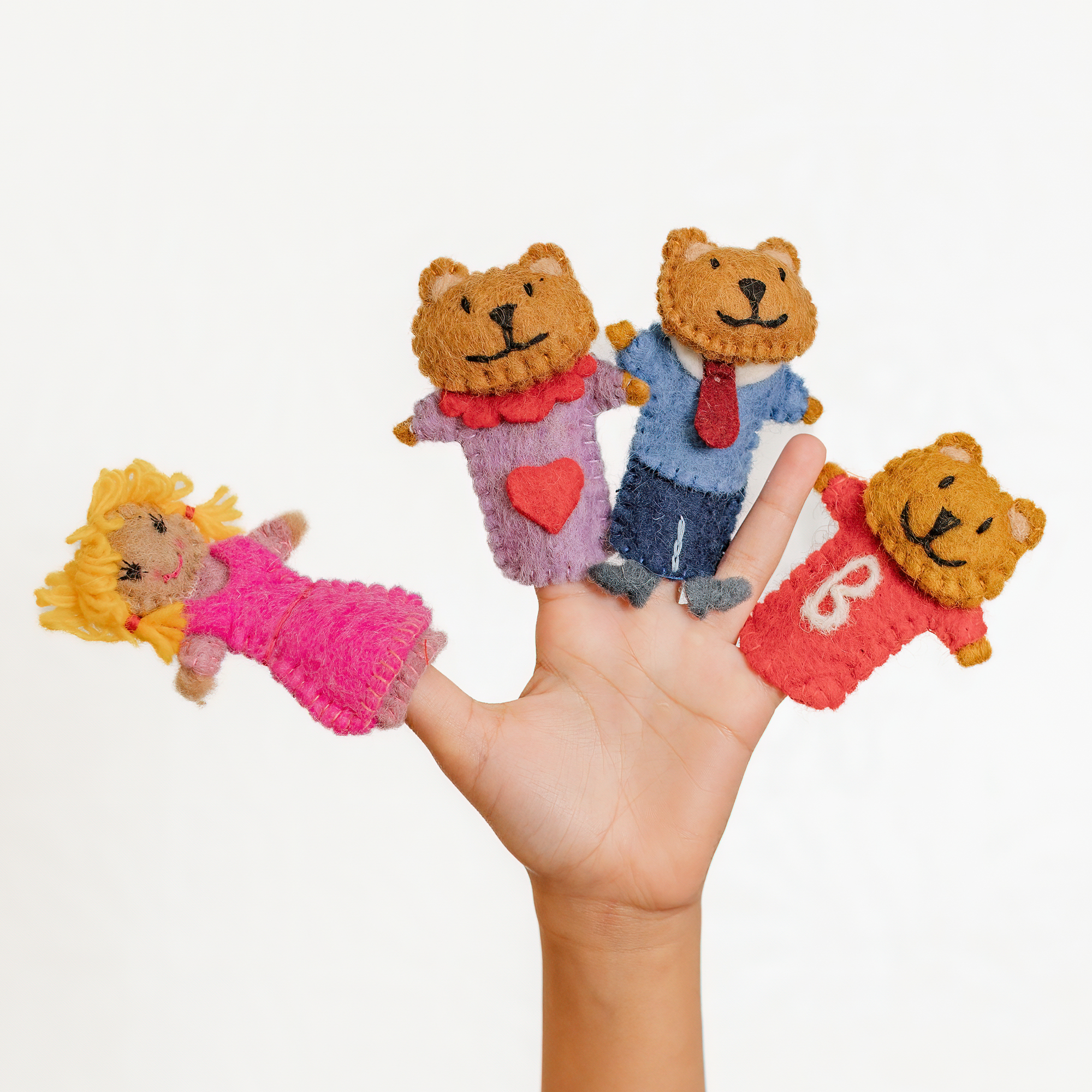 OmaOmaOma Goldilocks and the Three Bears Finger Puppet Set - Wool Storytelling Set 3y+