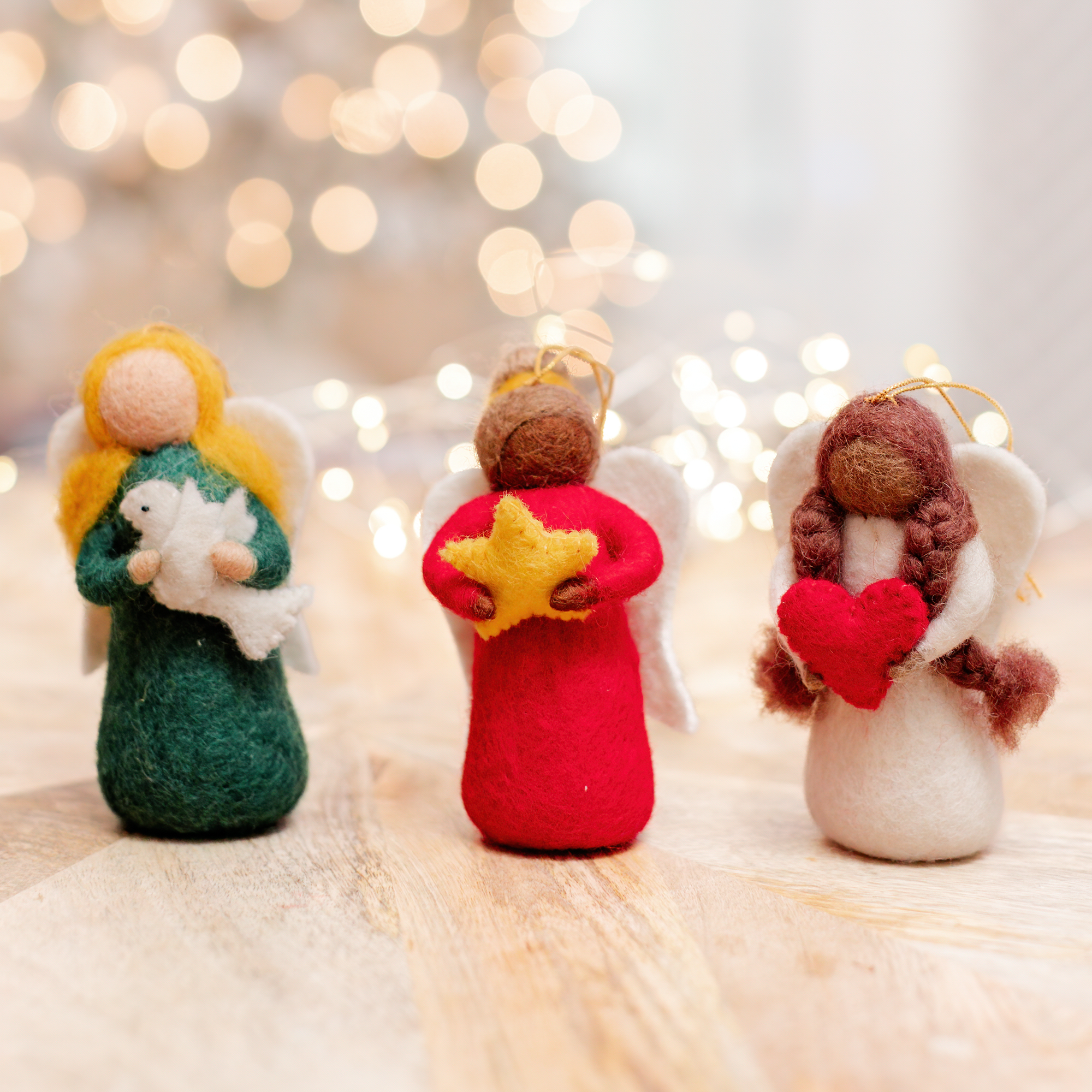 Guardian Angel Ornaments Christmas Trio | Felted Wool Christmas Tree Ornament | Great Christmas Gift for Teacher