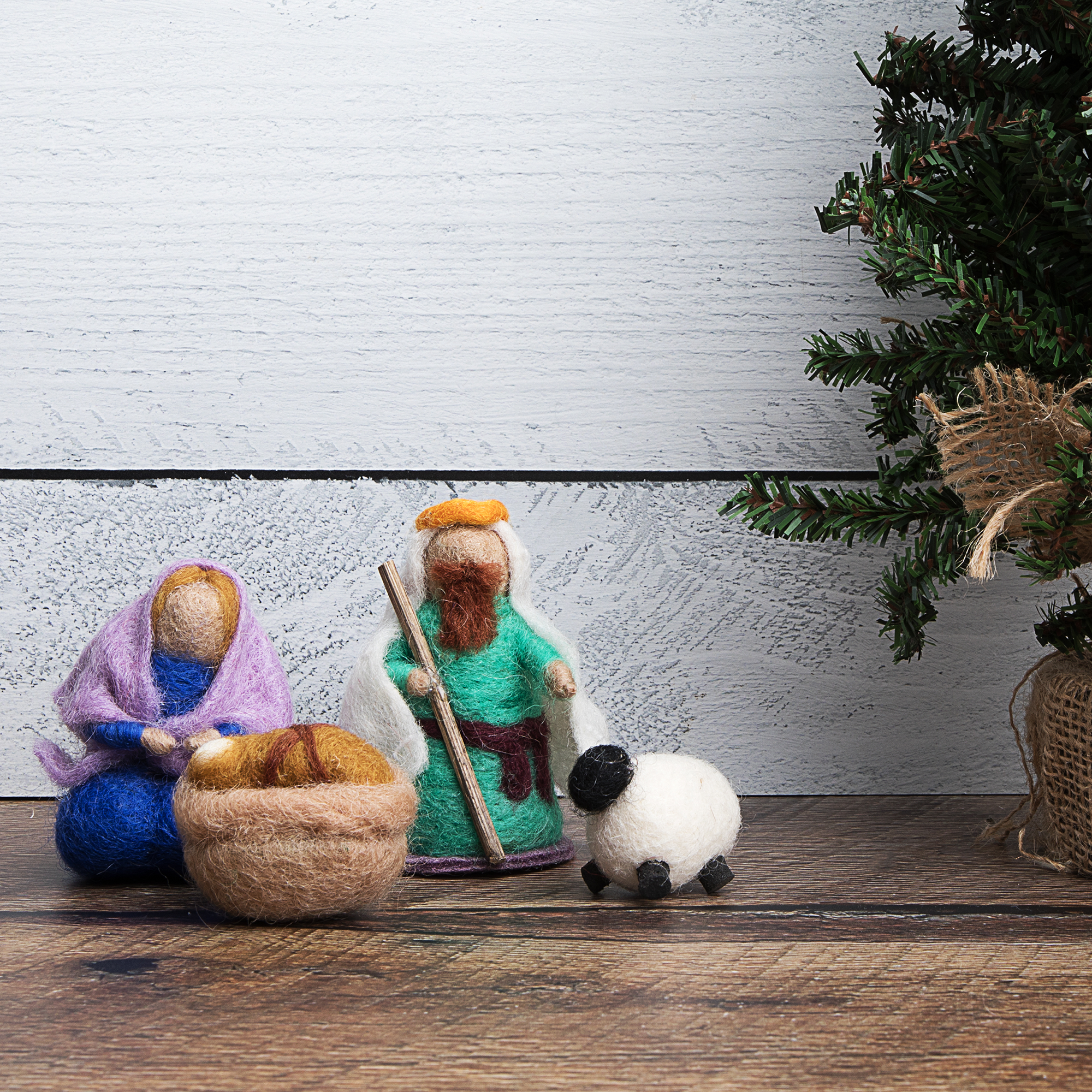 Felted Wool Holy Family Nativity Set