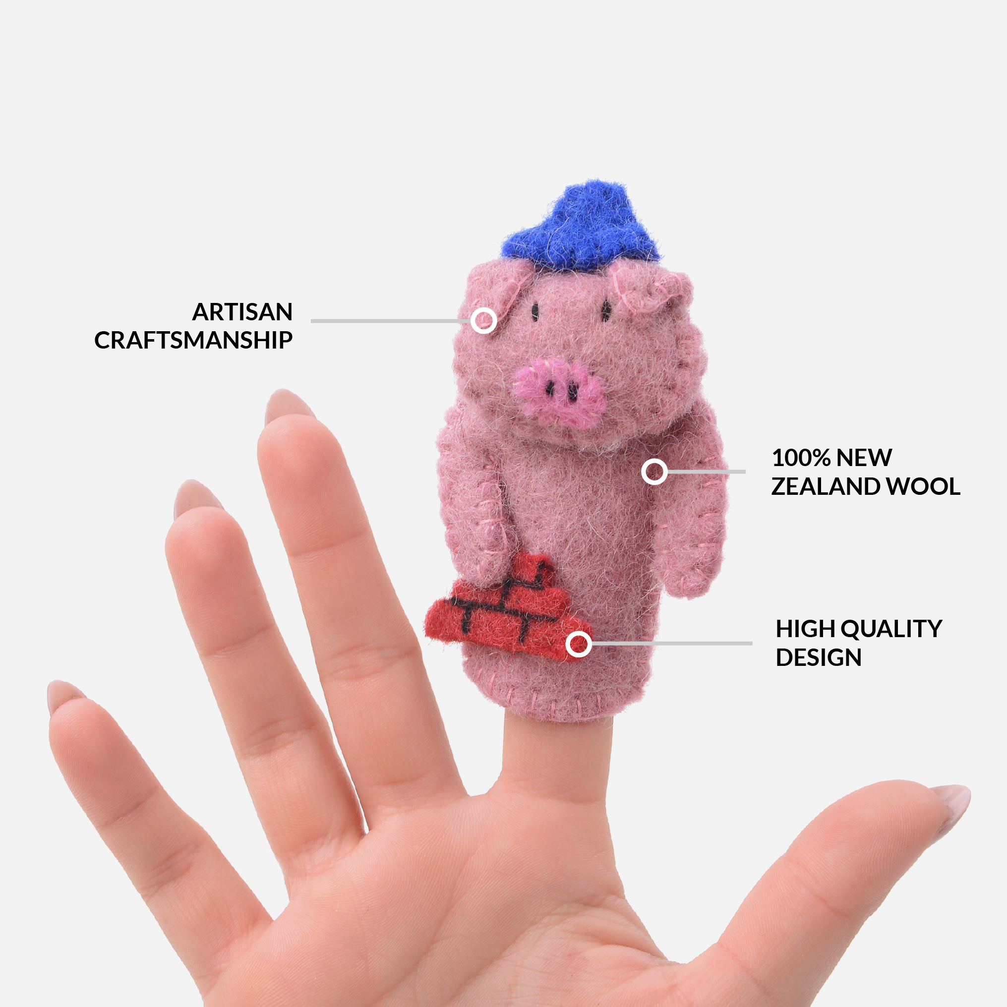 OmaOmaOma Three Little Pigs Finger Puppet Set - Wool Storytelling Set 3y+