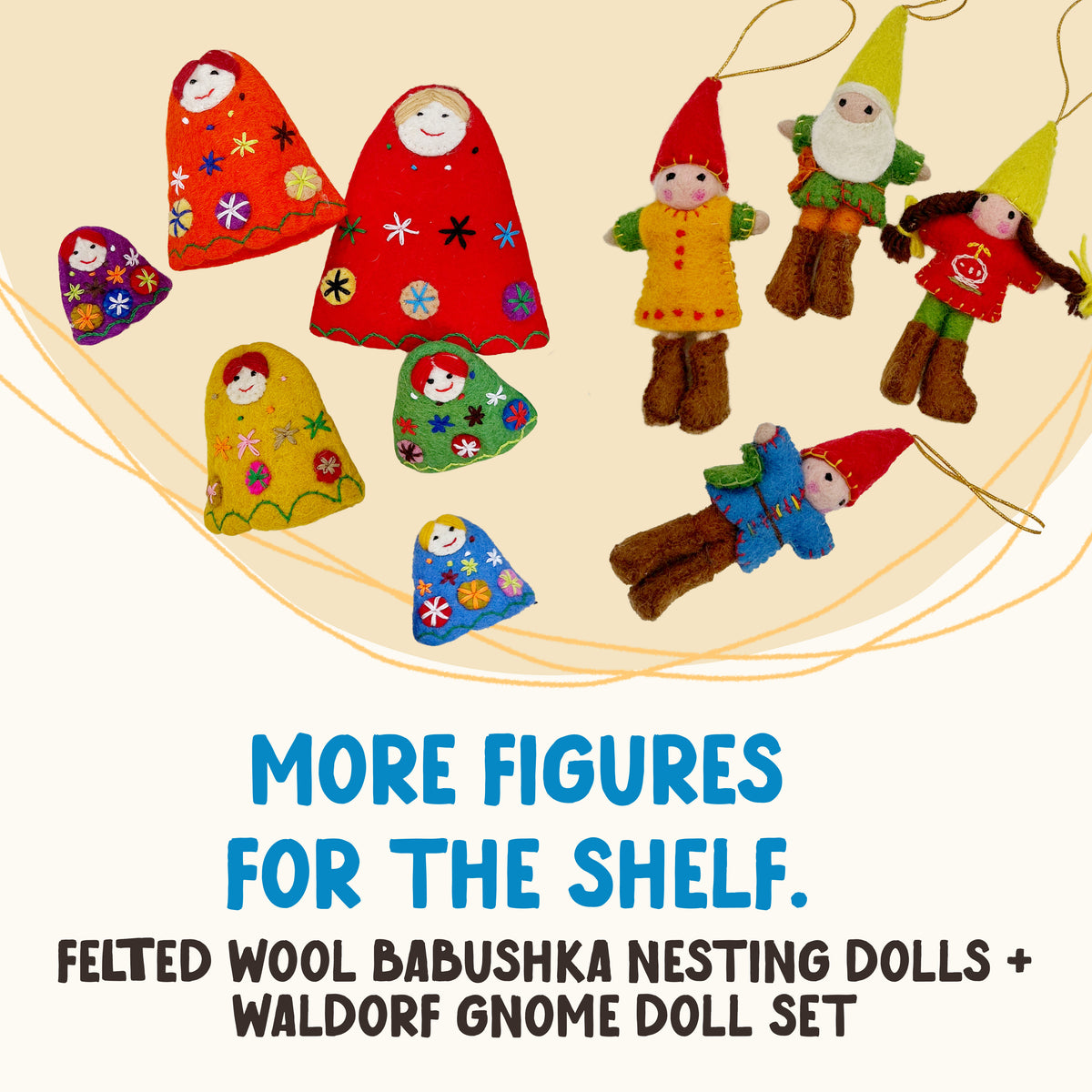 OmaOmaOma felted wool babushka nesting dolls with the waldorf gnome dolls for Waldorf-inspired play