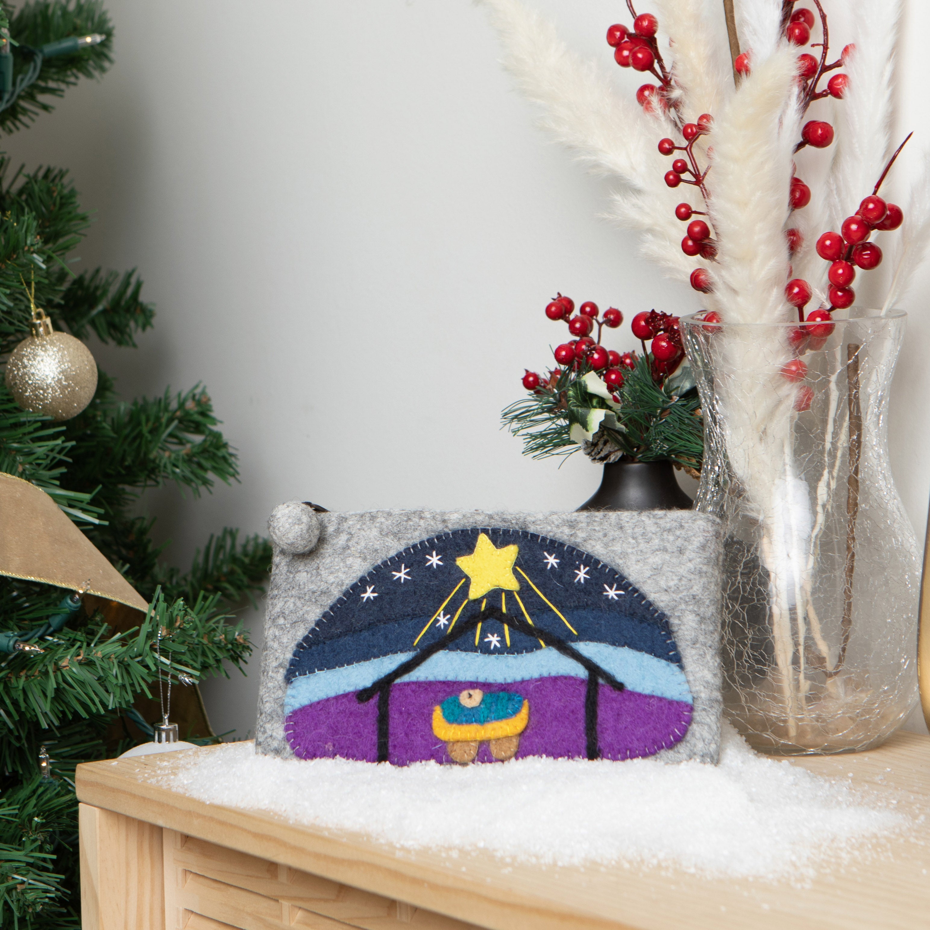 The first winter scene bag is a nativity scene.