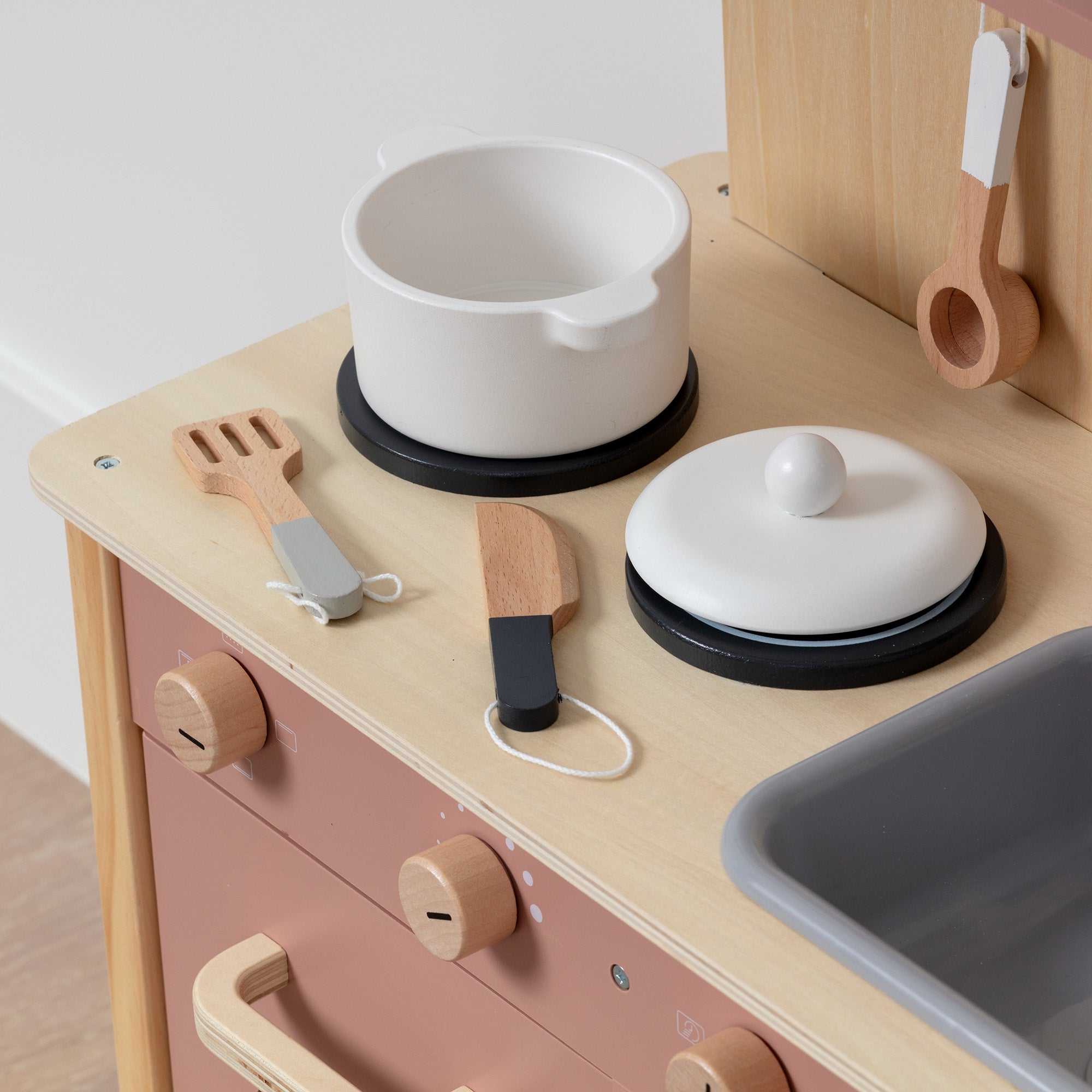 Wooden Play Kitchen Set - Montessori Pretend Cooking 22pc Ages 3+