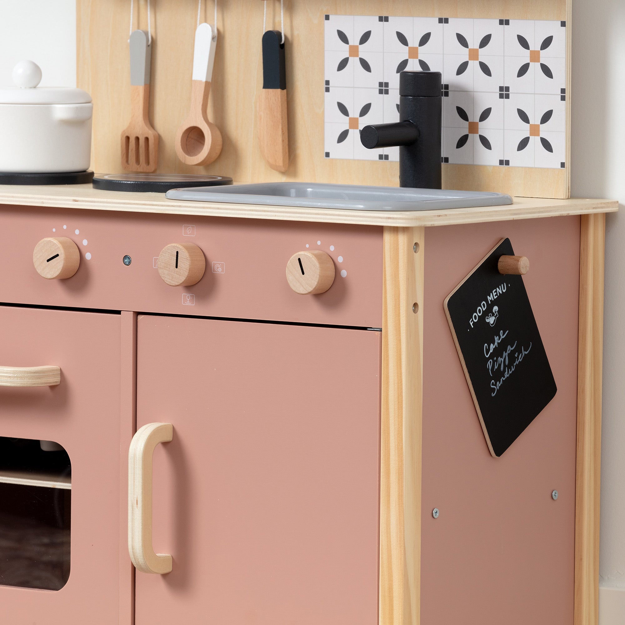 Wooden Play Kitchen Set - Montessori Pretend Cooking 22pc Ages 3+