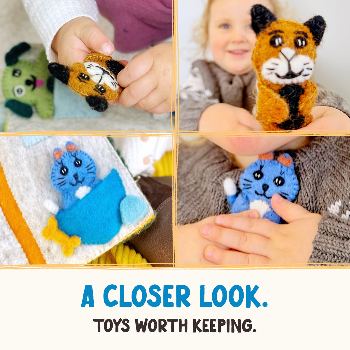 Pet Pals Heartfelts — Hand-Felted Finger Puppet Set with Pet House | OmaOmaOma