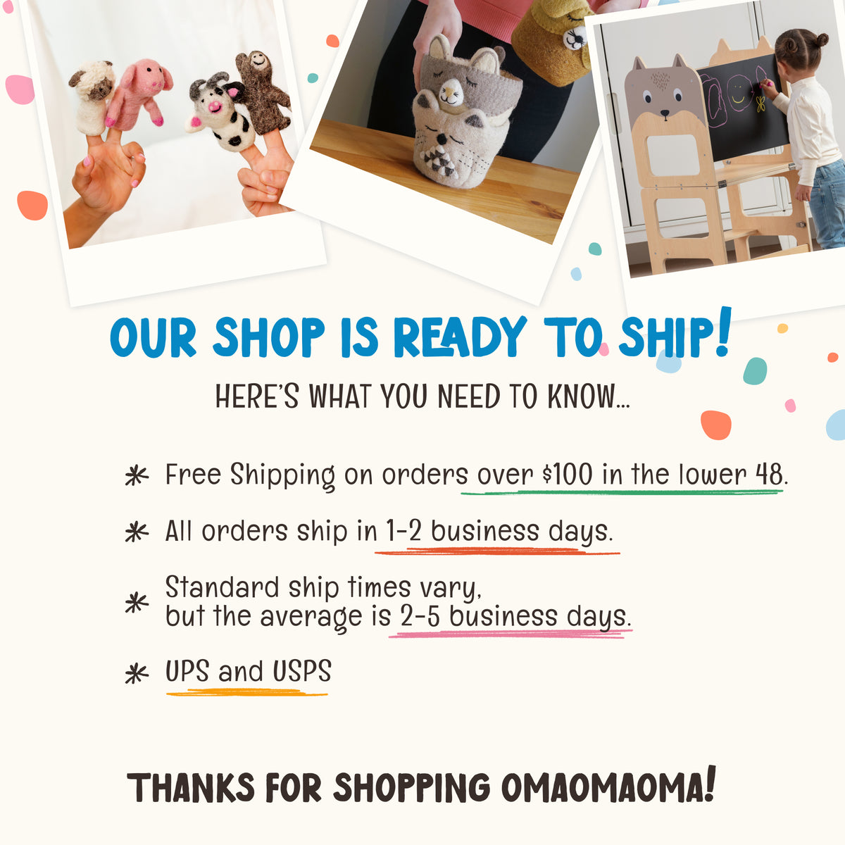 Details of OmaOmaOma's shipping policies.