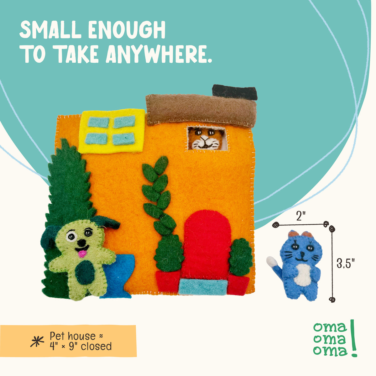 Pet Pals Heartfelts — Hand-Felted Finger Puppet Set with Pet House | OmaOmaOma
