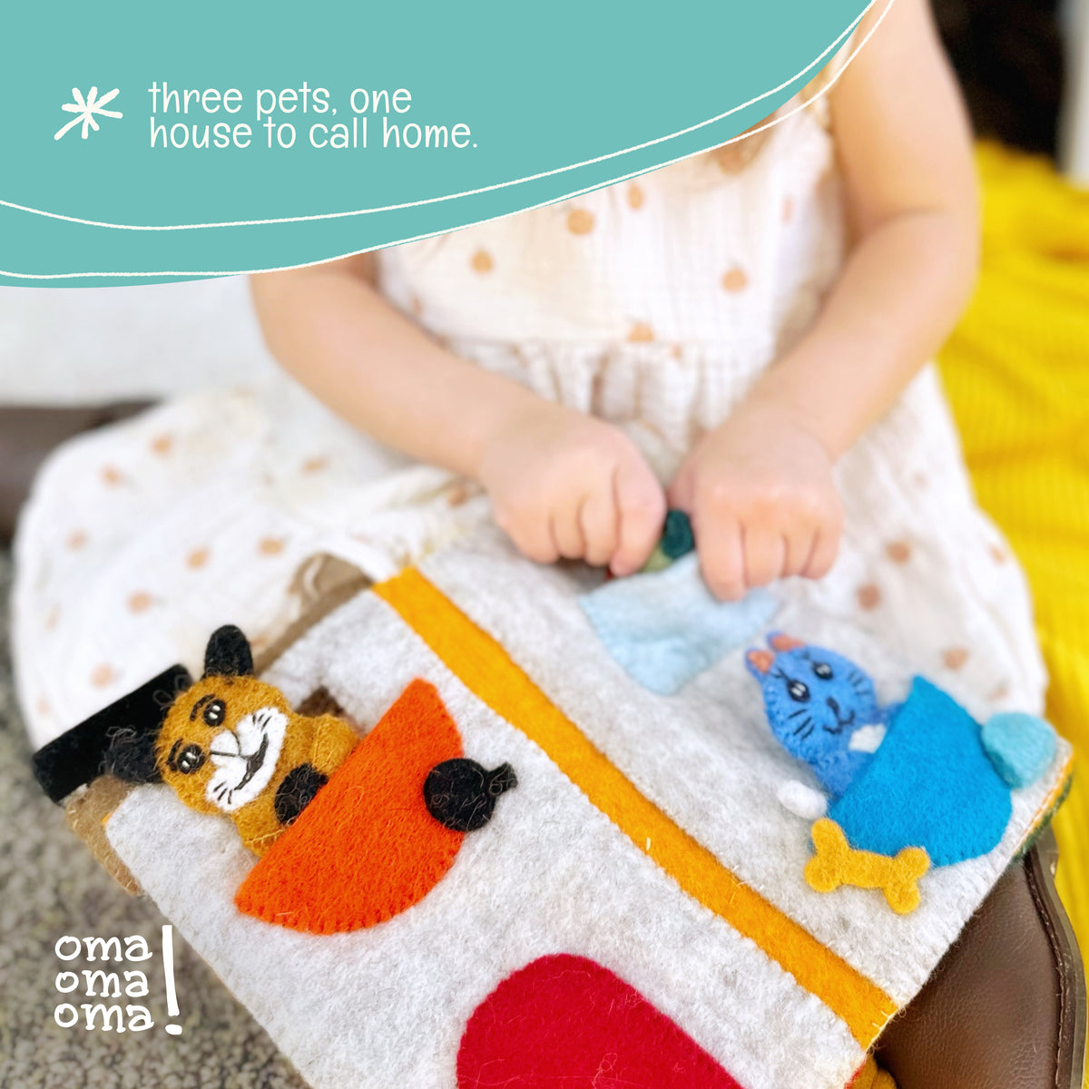 Pet Pals Heartfelts — Hand-Felted Finger Puppet Set with Pet House | OmaOmaOma