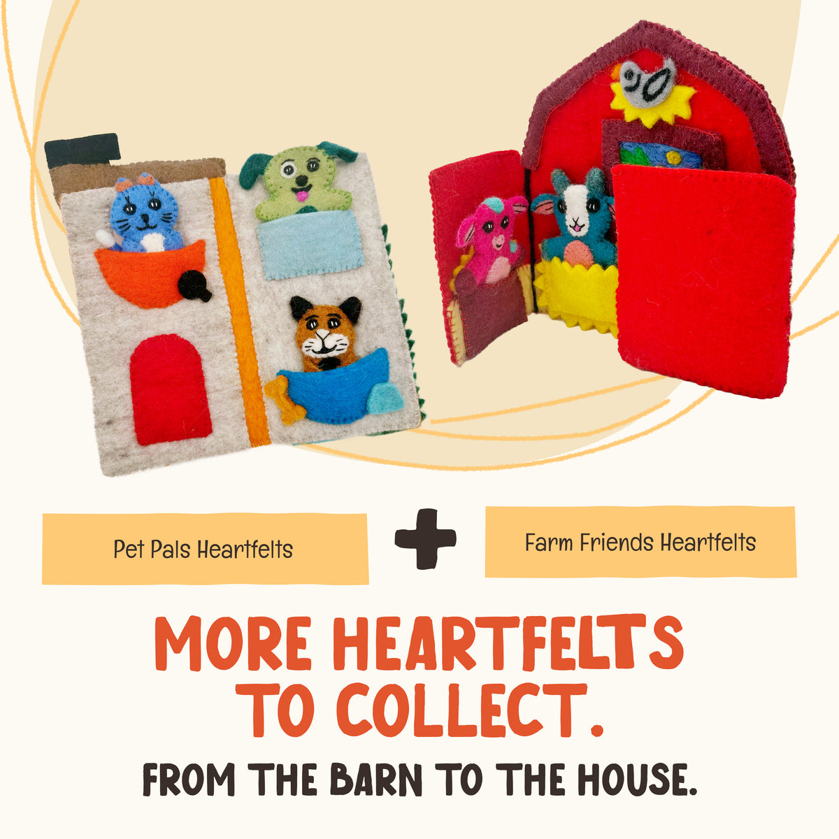 Pet Pals Heartfelts — Hand-Felted Finger Puppet Set with Pet House | OmaOmaOma