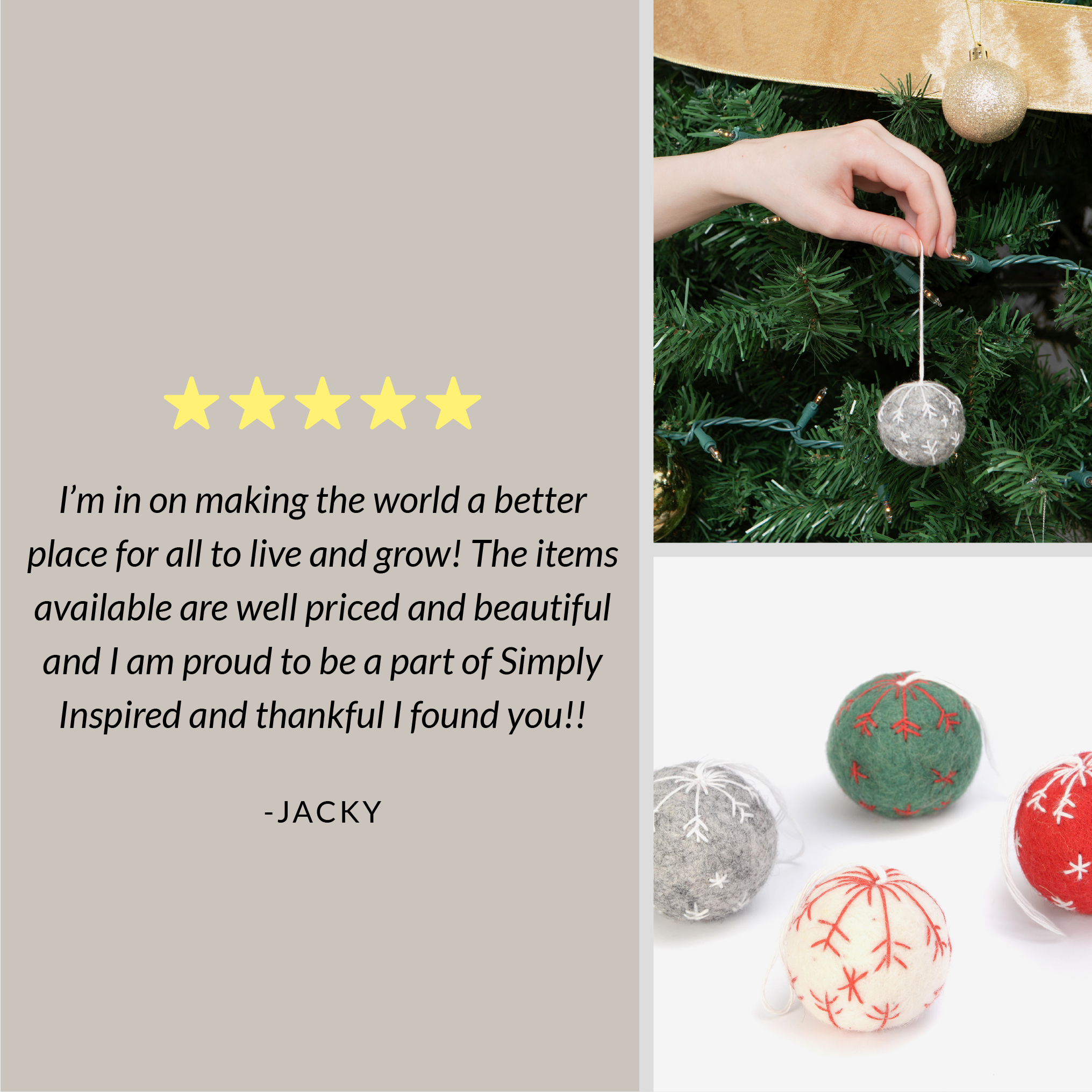 Classic Snowflake Christmas Ball Ornament Set | Needle Felted Christmas Ornaments | Great Hostess Gift Christmas