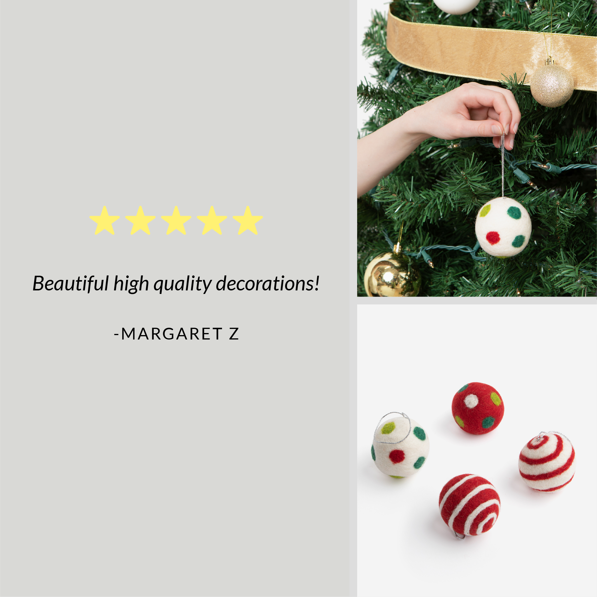 Festive Dots and Spirals Christmas Ball Ornament Set | Needle Felted Wool Christmas Ornaments | Great Hostess Gift Christmas