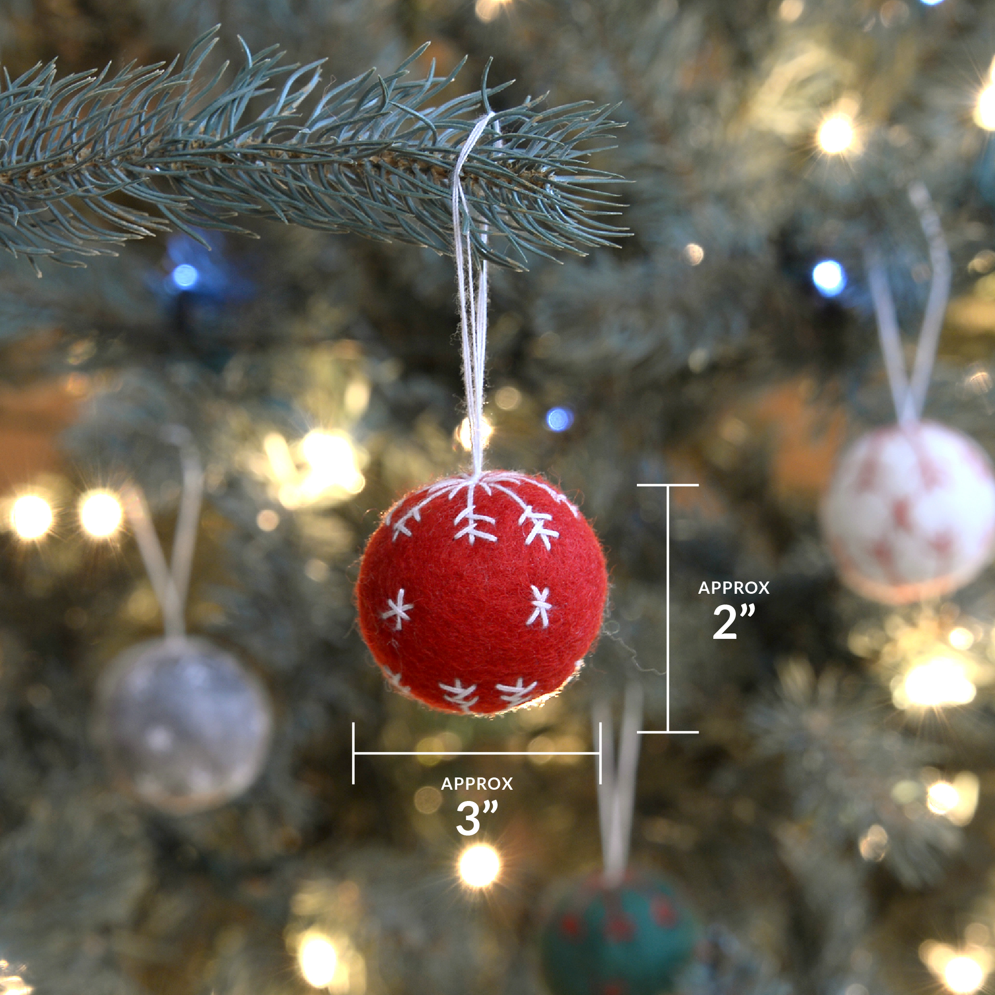 Classic Snowflake Christmas Ball Ornament Set | Needle Felted Christmas Ornaments | Great Hostess Gift Christmas