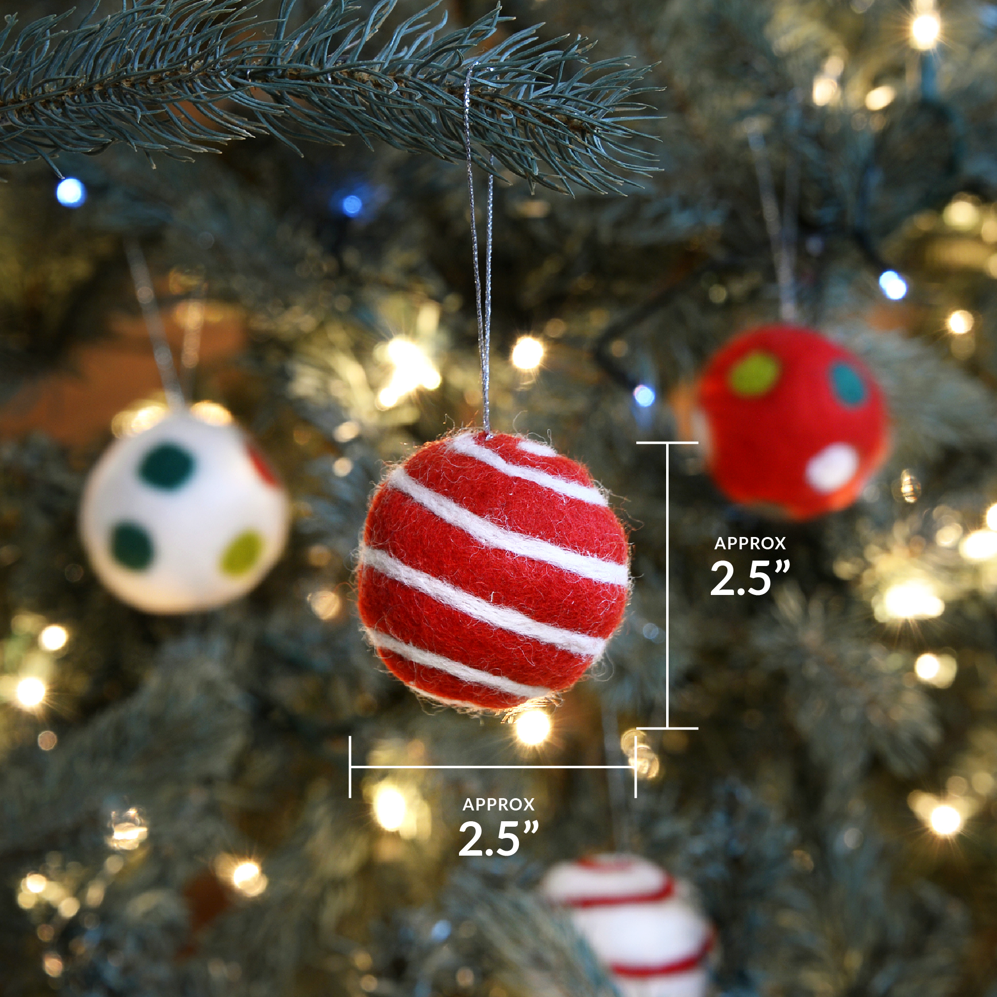 Festive Dots and Spirals Christmas Ball Ornament Set | Needle Felted Wool Christmas Ornaments | Great Hostess Gift Christmas