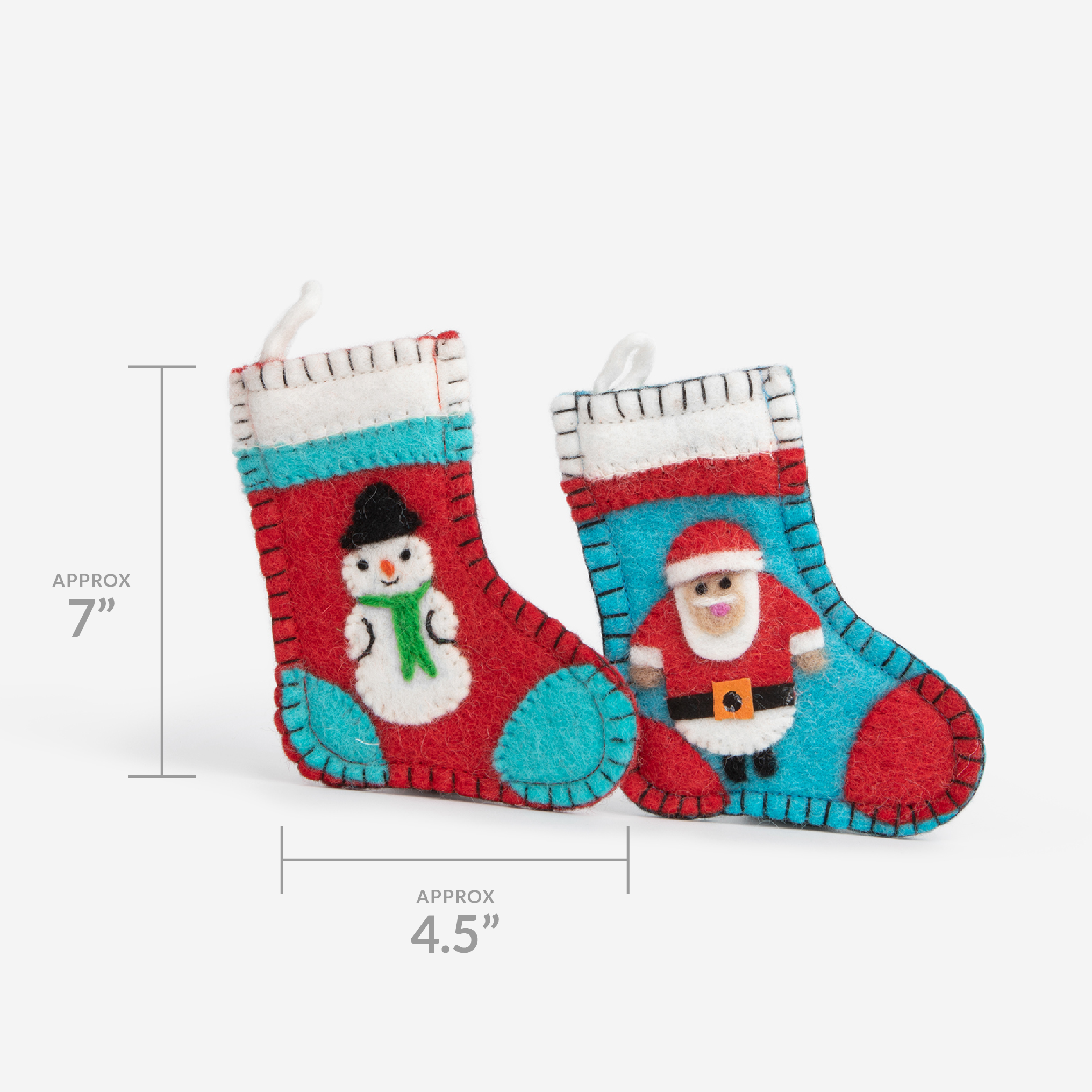 Santa and Snowman Stocking Ornament Set | Felted Wool Christmas Tree Ornament | Primitive Christmas Farmhouse Ornament