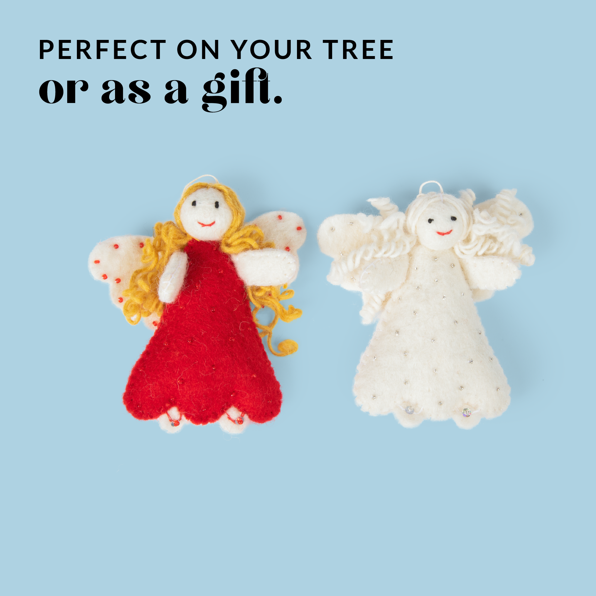 They are adorable handmade ornaments in white and red felted wool!